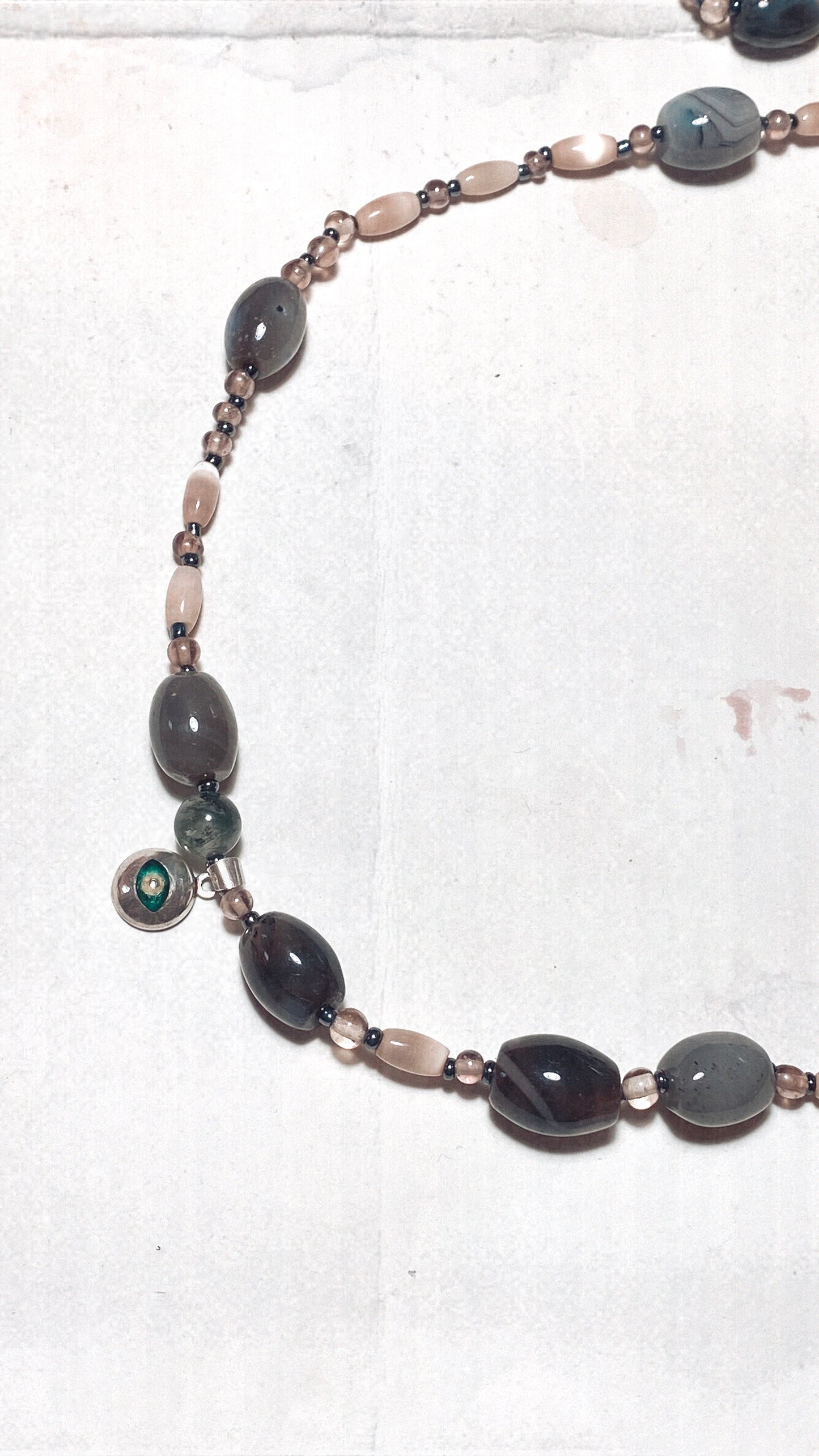 vintage silver & glass eye with blue agate and moonglow lucite