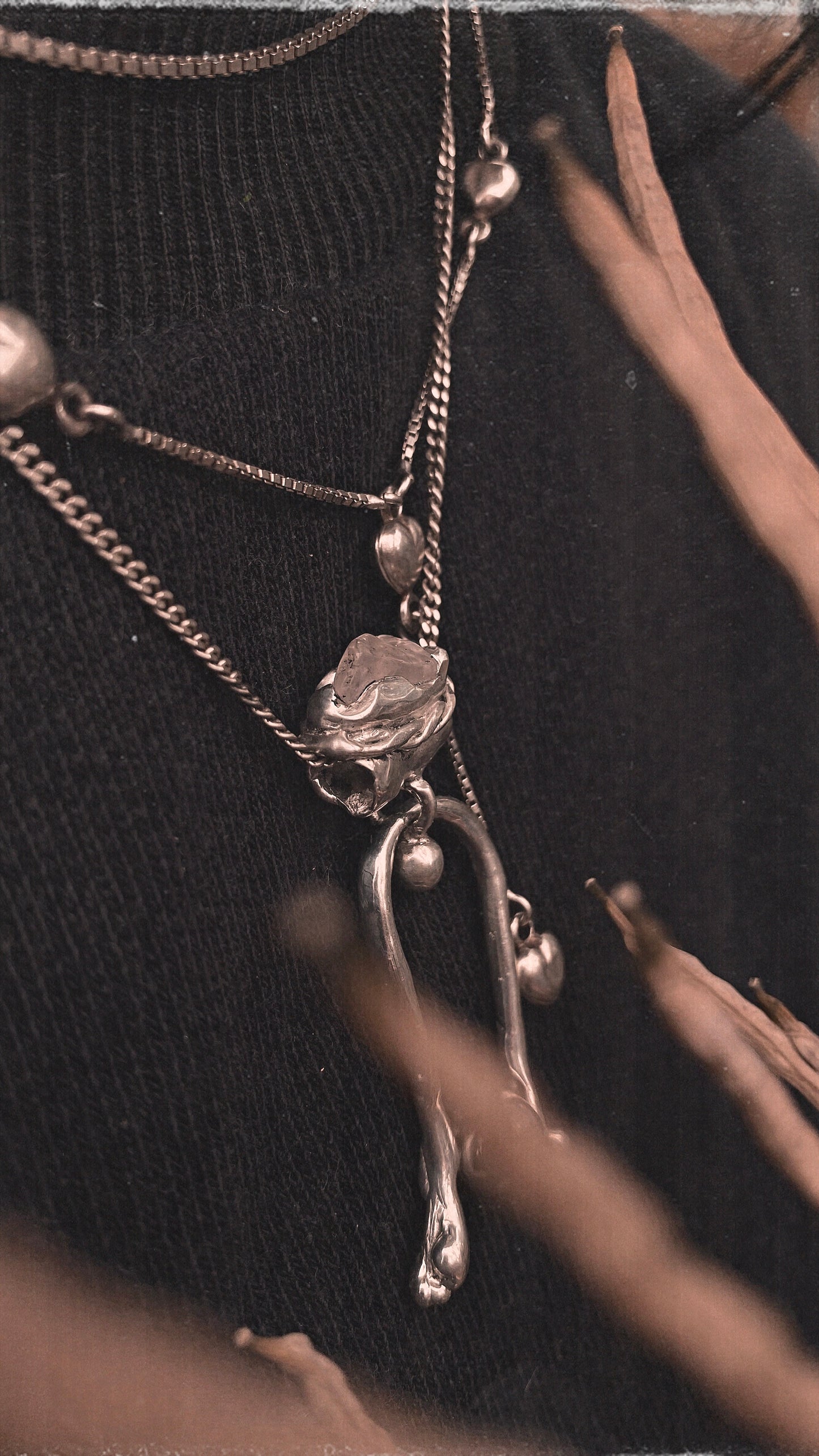 rose crowned silver knocker pendant {door nox} – handmade rose quartz statement heart healer necklace, artisan gemstone jewellery, romantic heirloom gift
