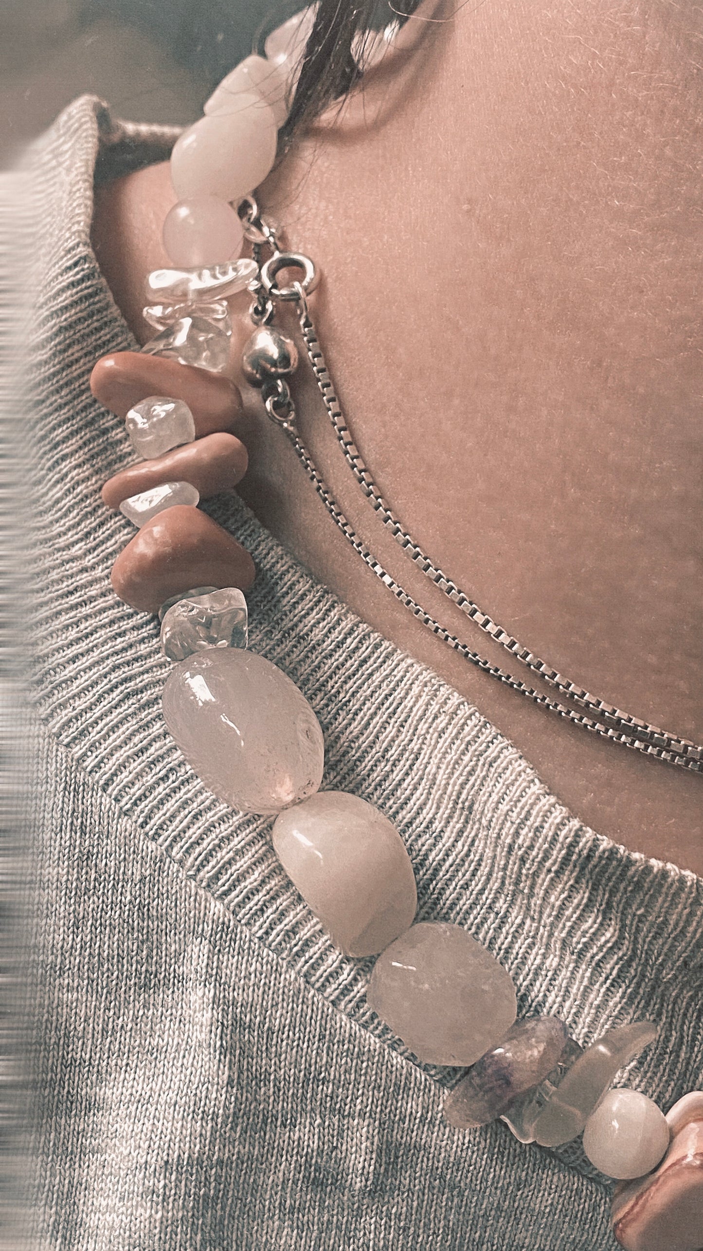 silver moth pendant on chunky textured strand