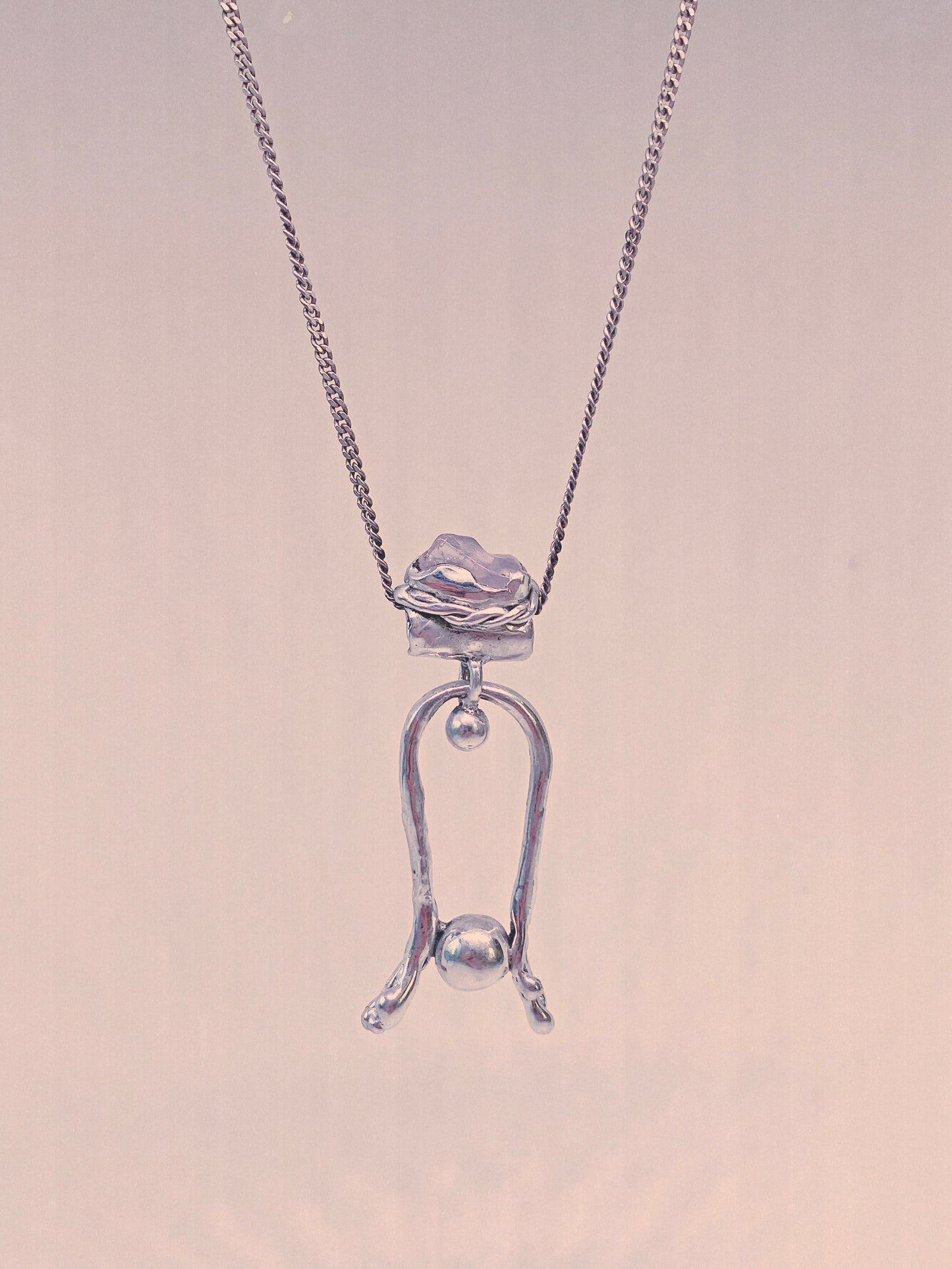 rose crowned silver knocker pendant {door nox} – handmade rose quartz statement heart healer necklace, artisan gemstone jewellery, romantic heirloom gift