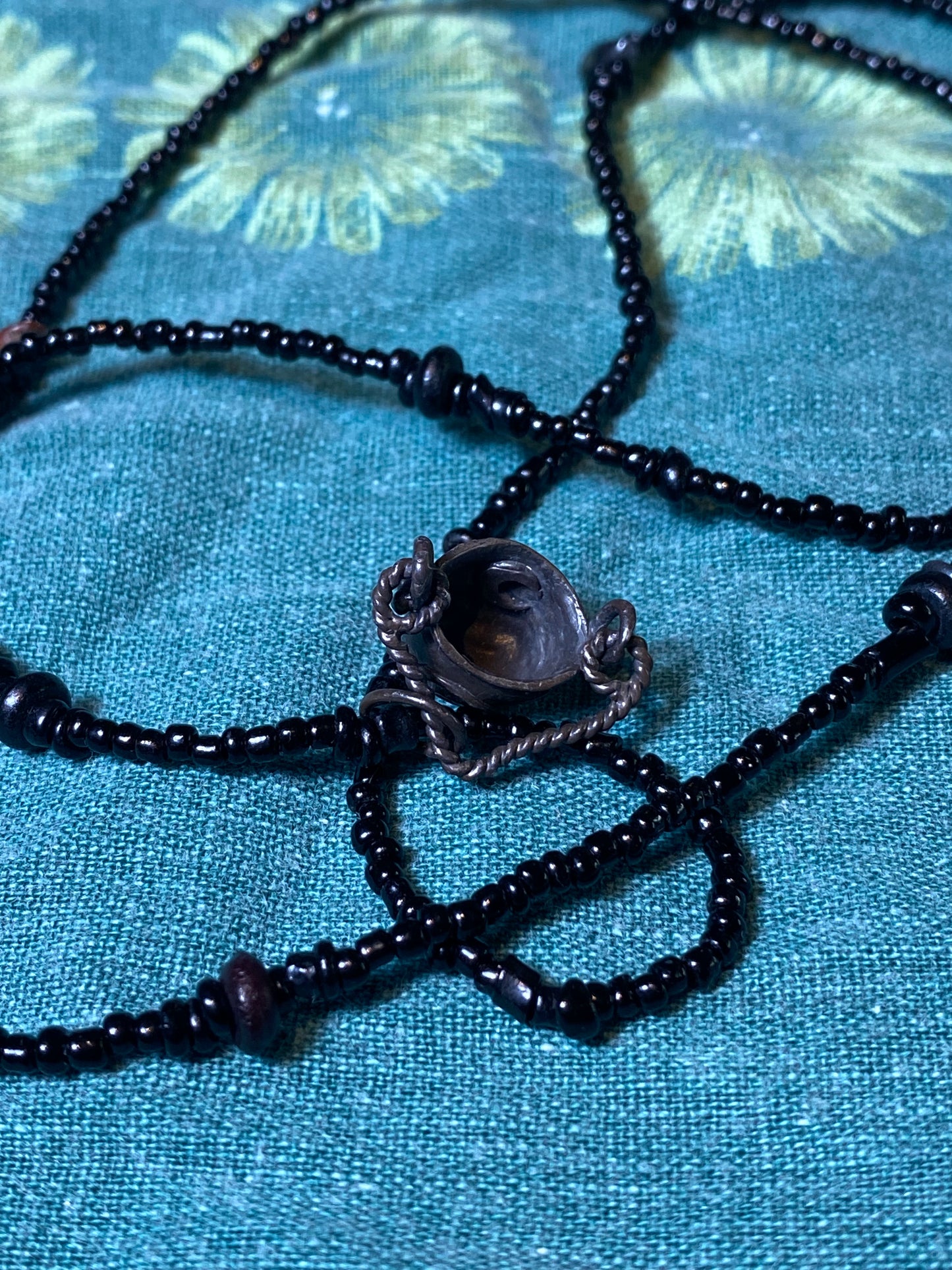 smoke obsidian // blackened silver cauldron on beaded string