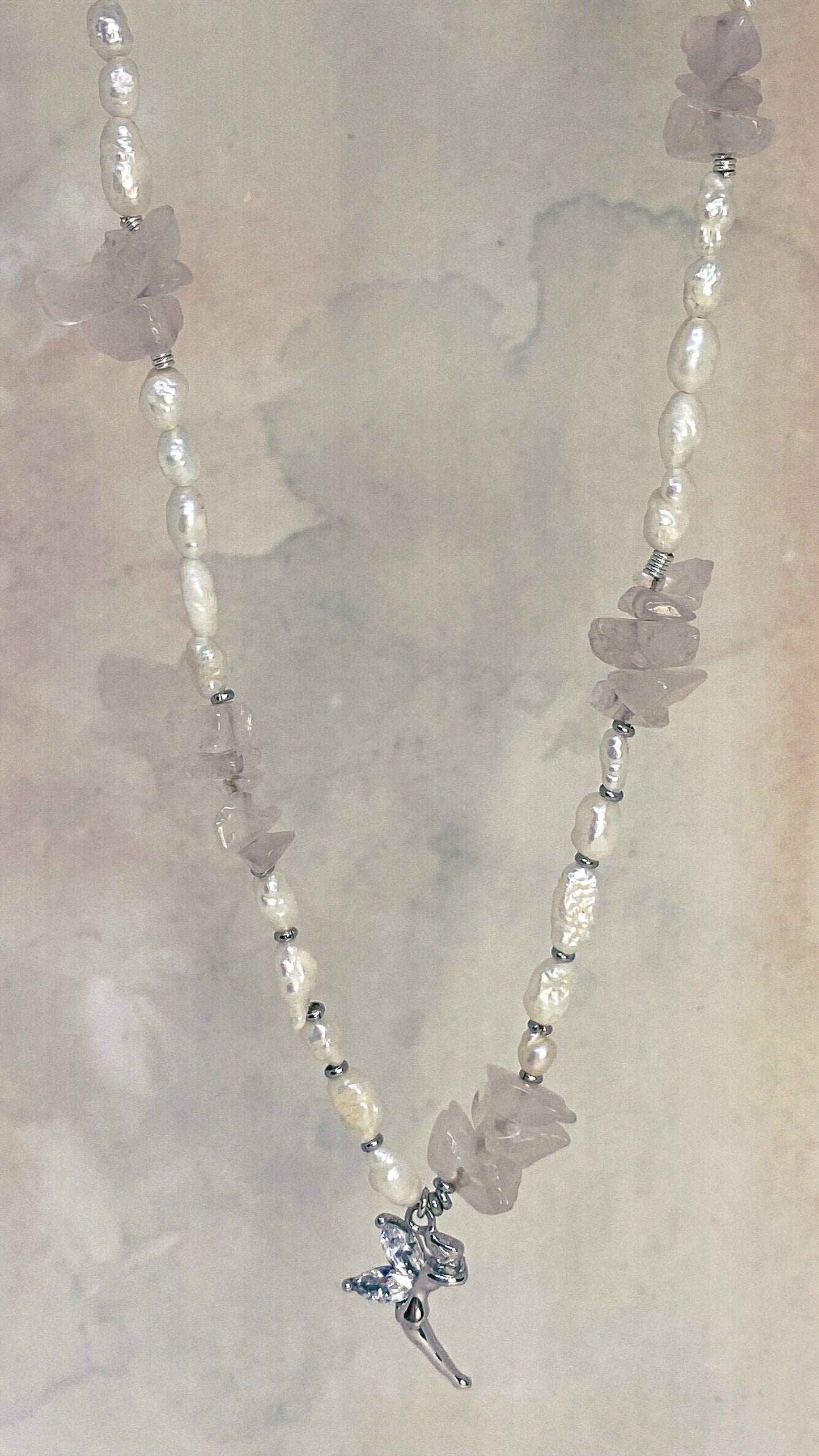 vintage crystal silver fae on freshwater pearl and crystal