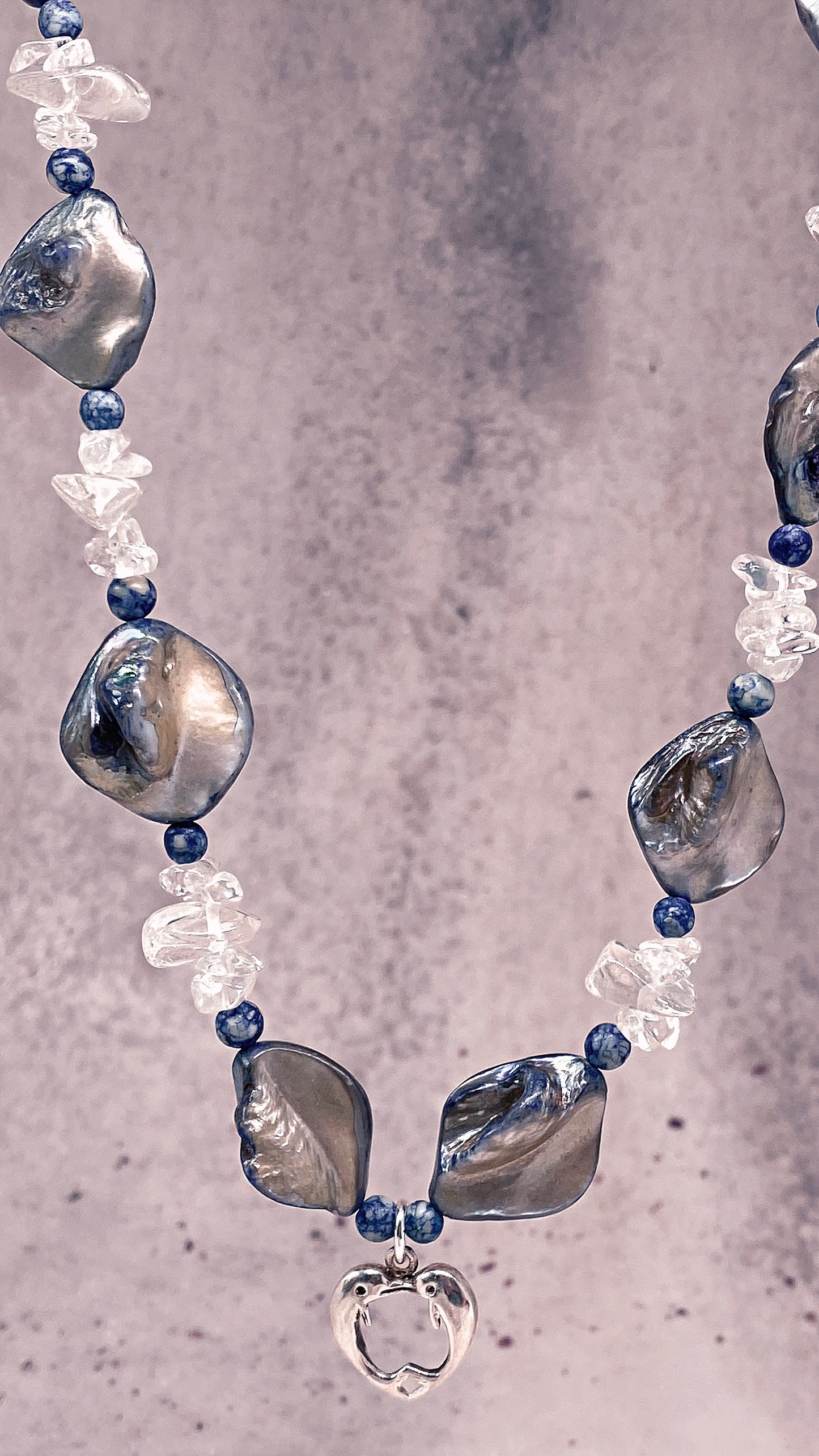 deep sea dolphin love with sodalite, quartz and seashell chunks silver fantasy mermaid