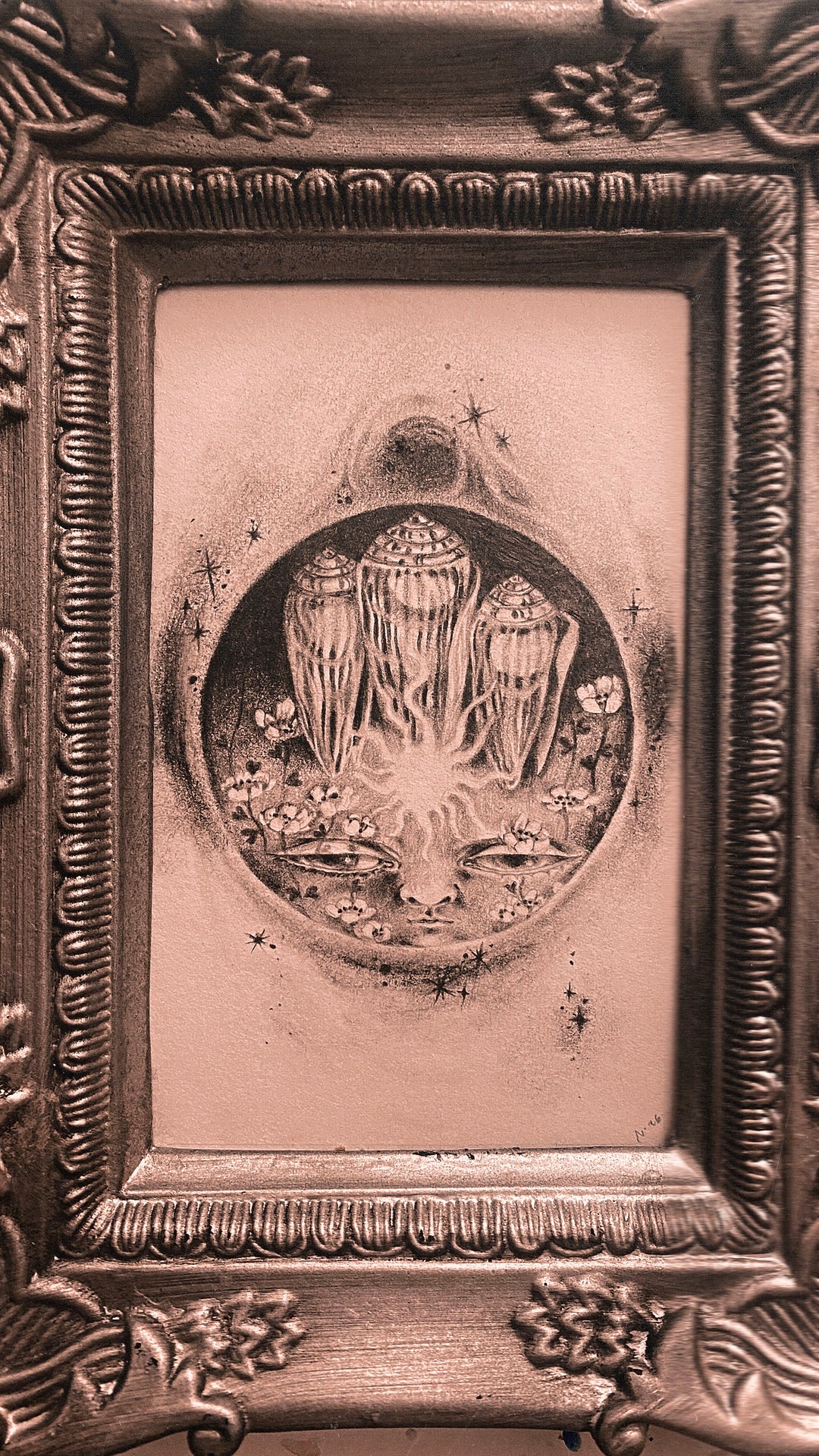 moon dark (new moon) moon - framed original drawing