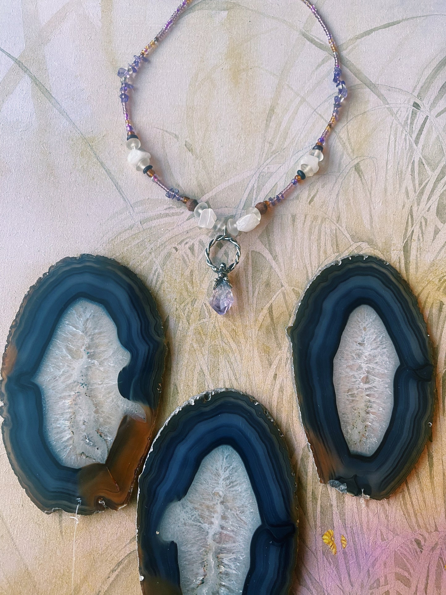 ꩜ volua ꩜ amethyst circle helix beaded necklace