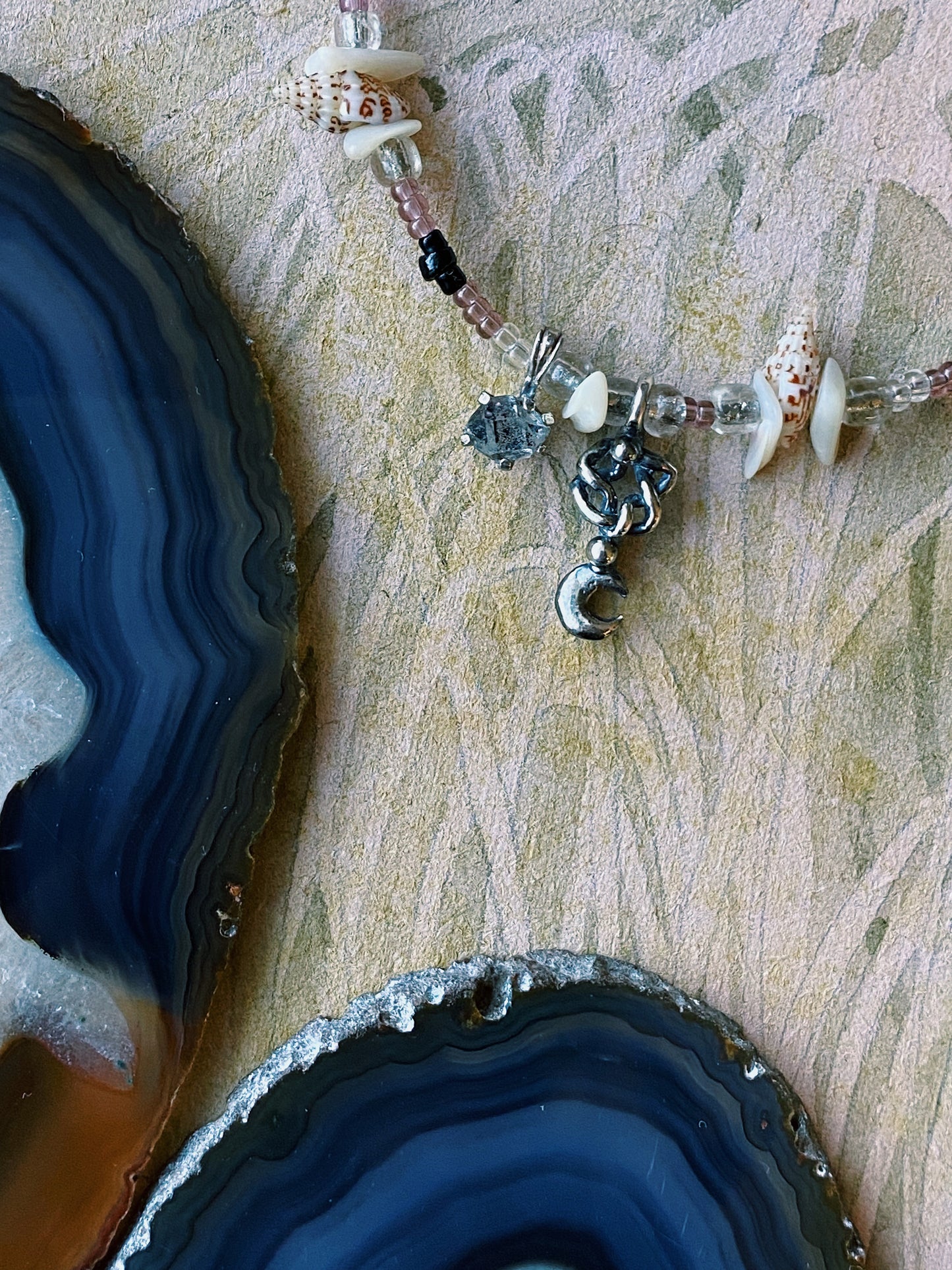 ꩜ volua ꩜ lunar coil and vintage herkimer beaded necklace