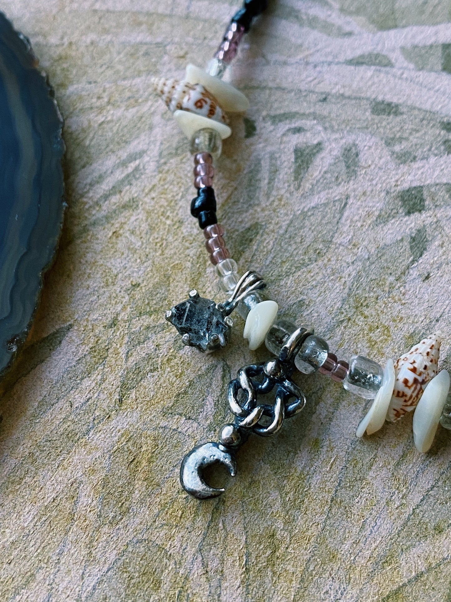 ꩜ volua ꩜ lunar coil and vintage herkimer beaded necklace