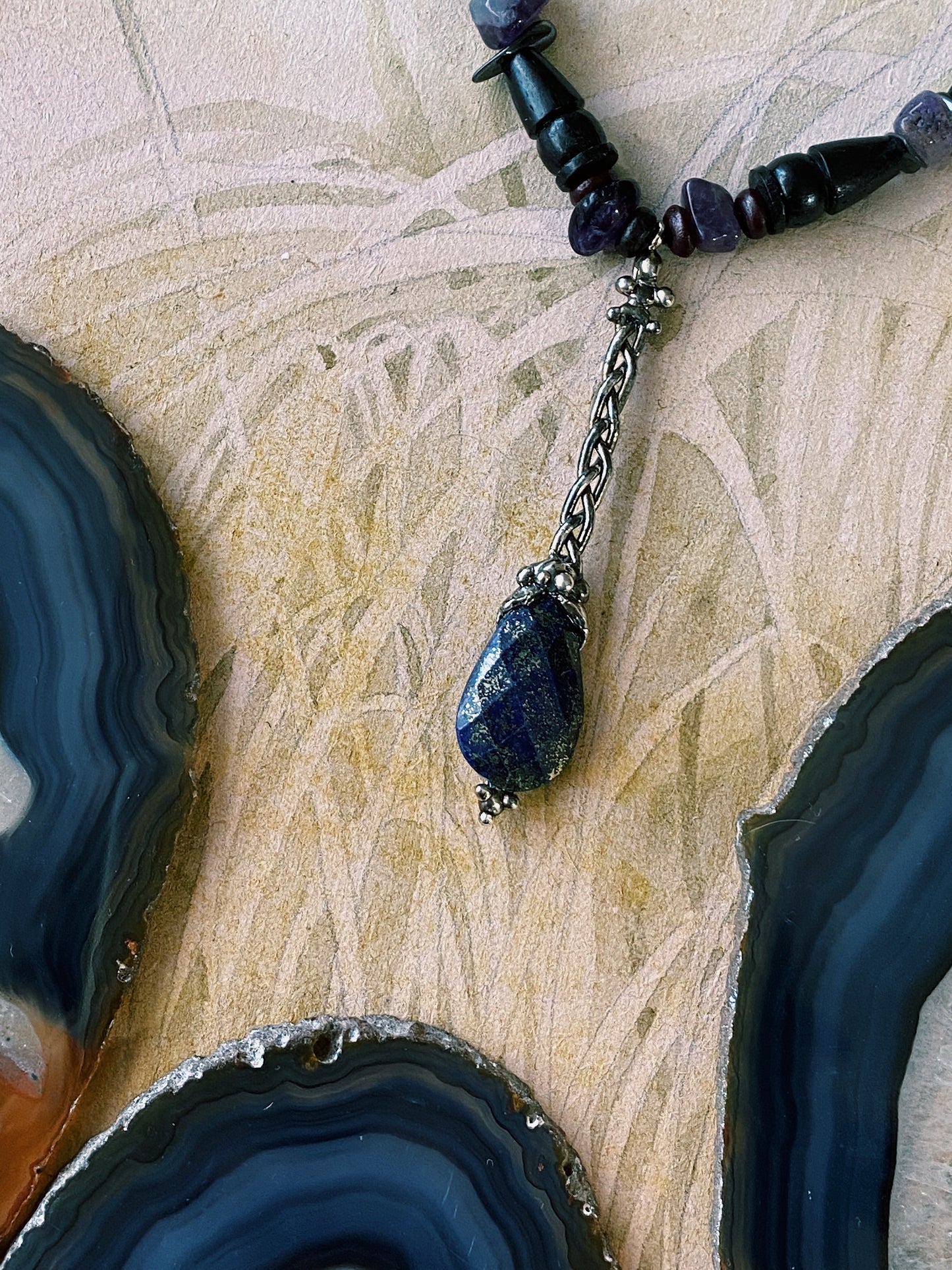 ꩜ volua ꩜ faceted lapiz lazuli dark wand beaded necklace