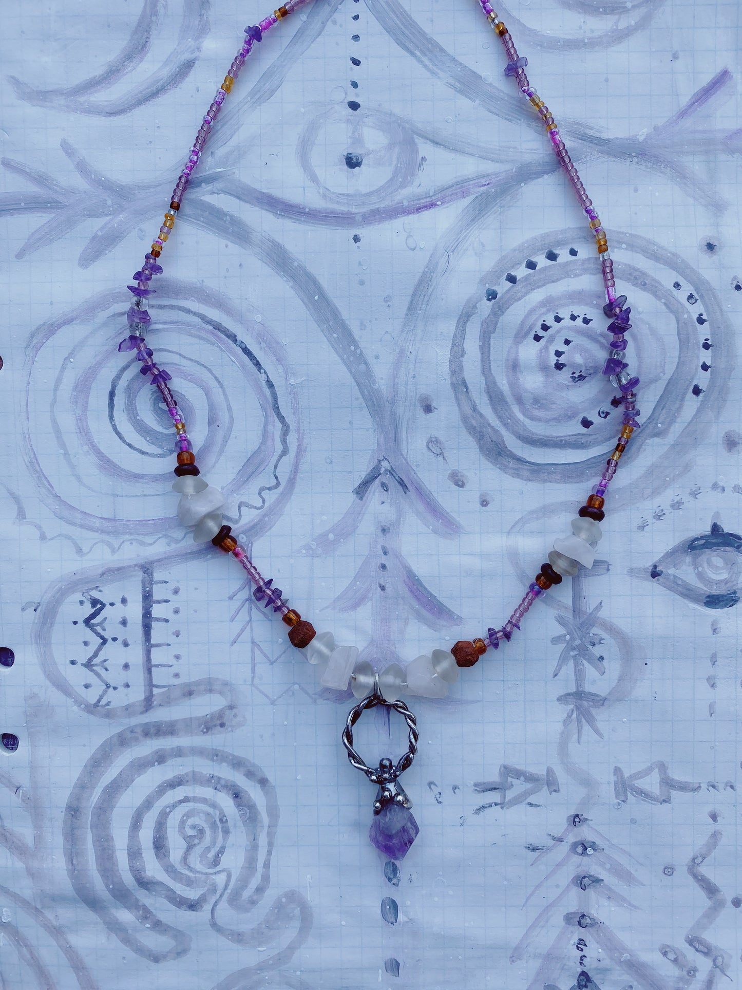 ꩜ volua ꩜ amethyst circle helix beaded necklace