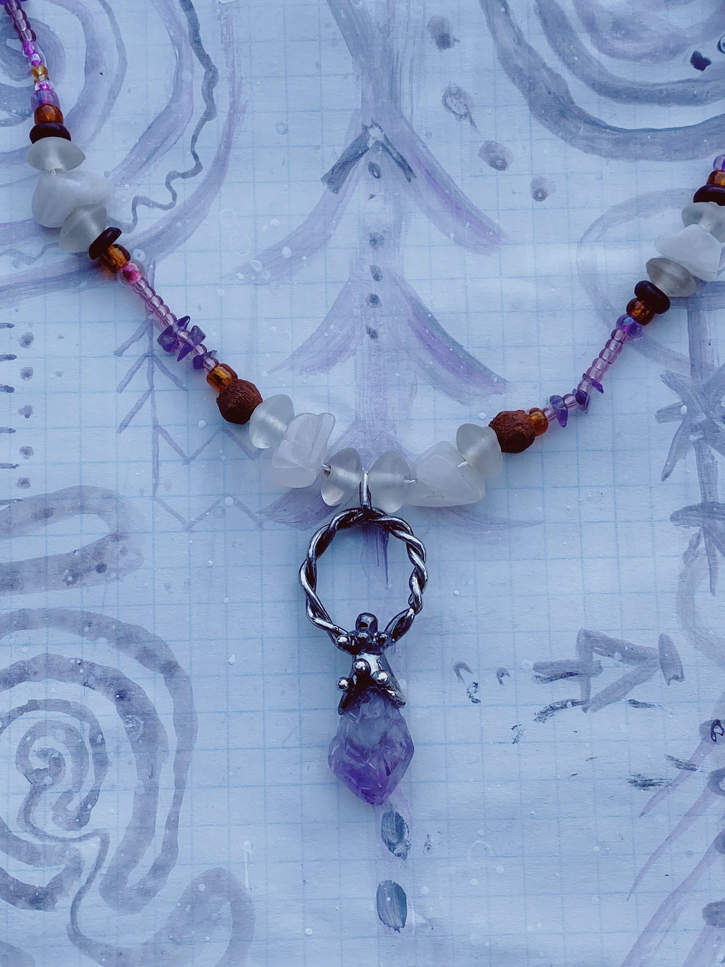 ꩜ volua ꩜ amethyst circle helix beaded necklace