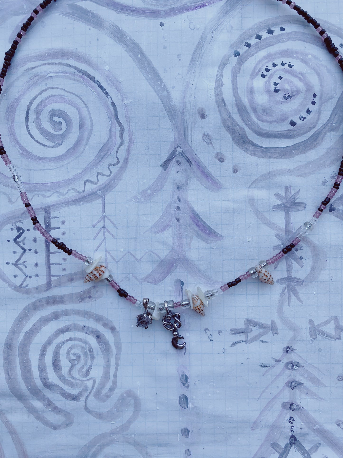 ꩜ volua ꩜ lunar coil and vintage herkimer beaded necklace