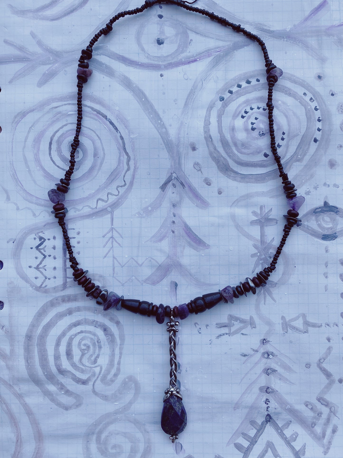 ꩜ volua ꩜ faceted lapiz lazuli dark wand beaded necklace