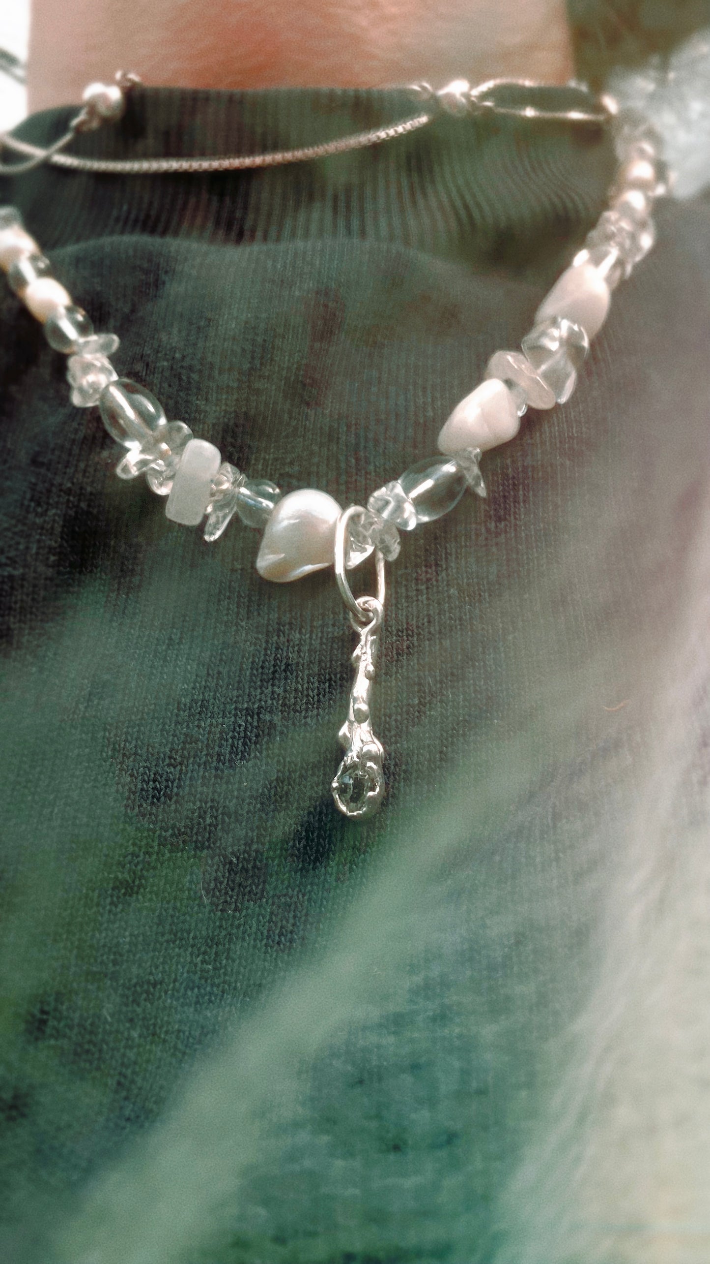 ᠅ sunken city ᠅ herkimer wand – unique silver herkimer diamond wand necklace, handcrafted artisan design, crystal healing heirloom gift