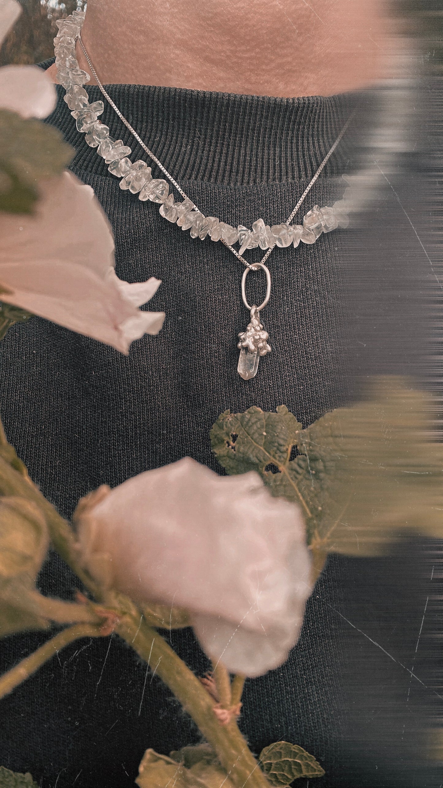 ꩜ volua ꩜ angelic droplet shroom – silver one-of-a-kind angel quartz pendant, handmade artisan jewellery, celestial elegance trinket gift