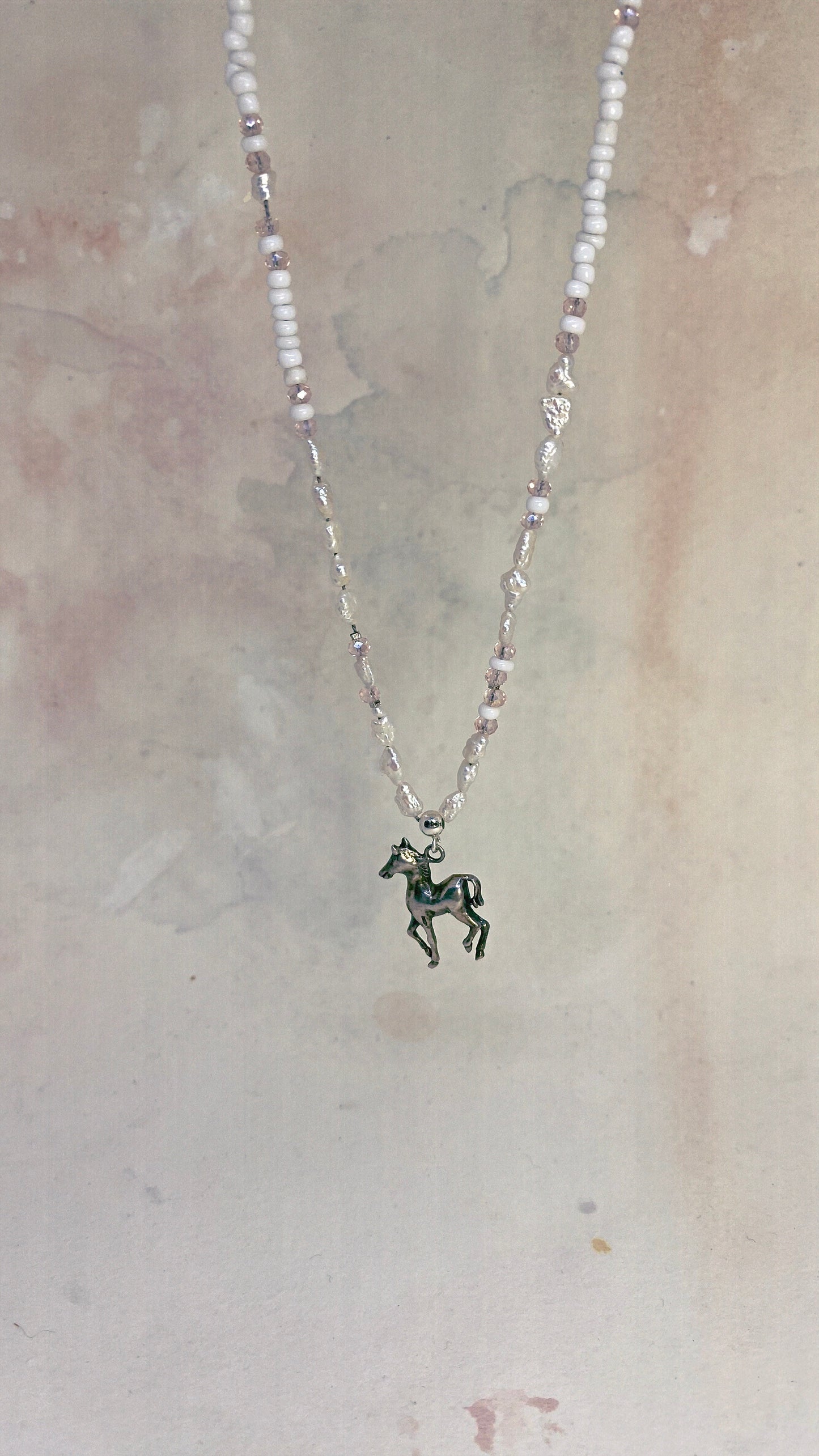 vintage silver dainty pony & freshwater pearls