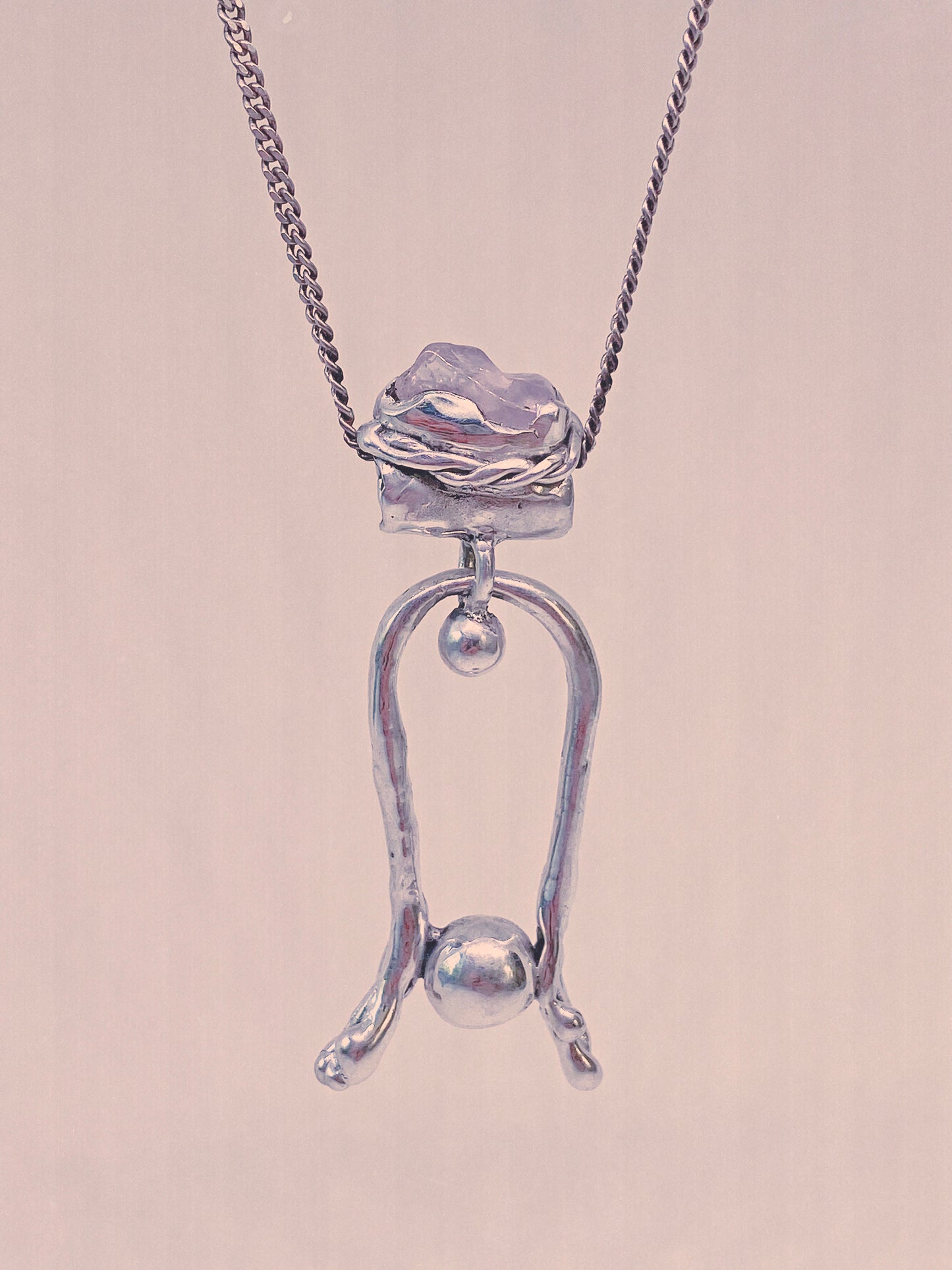rose crowned silver knocker pendant {door nox} – handmade rose quartz statement heart healer necklace, artisan gemstone jewellery, romantic heirloom gift
