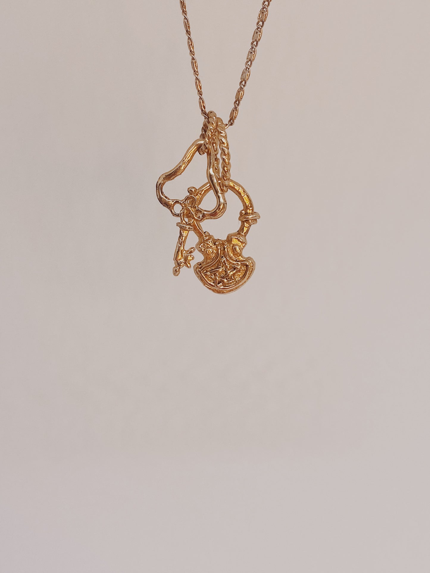 solid 14k gold locke amulets // padlock and key companion pendants necklace