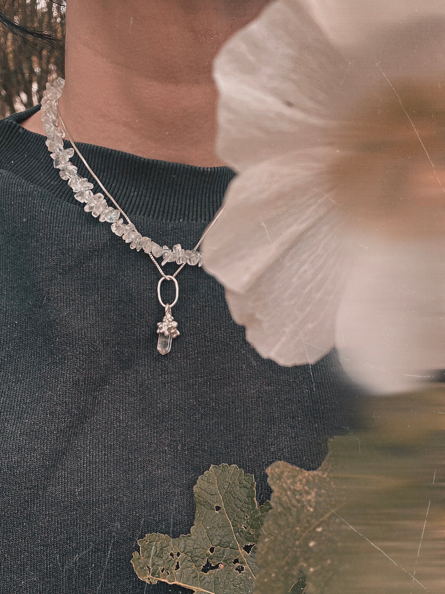 ꩜ volua ꩜ angelic droplet shroom – silver one-of-a-kind angel quartz pendant, handmade artisan jewellery, celestial elegance trinket gift