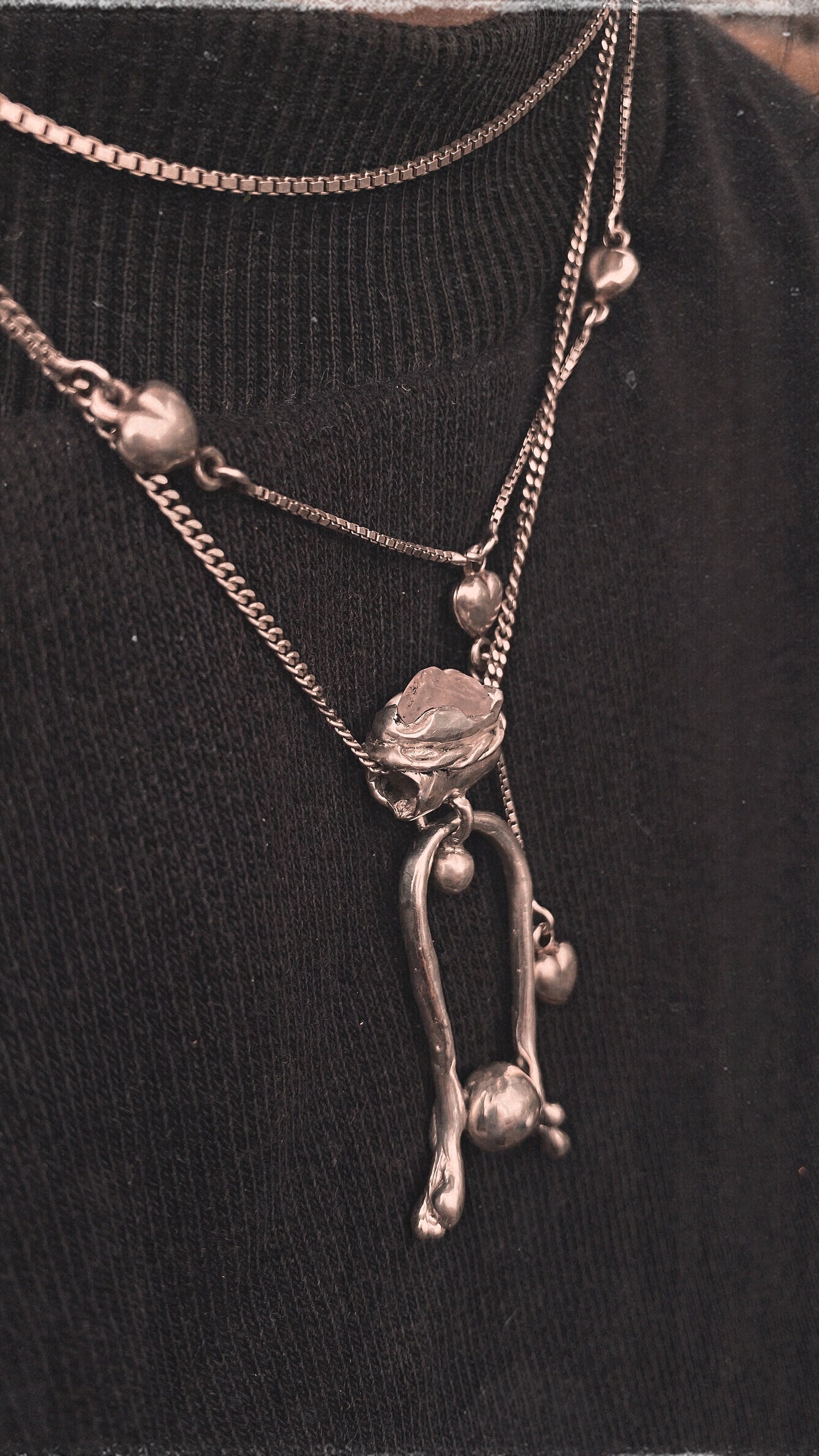 rose crowned silver knocker pendant {door nox} – handmade rose quartz statement heart healer necklace, artisan gemstone jewellery, romantic heirloom gift