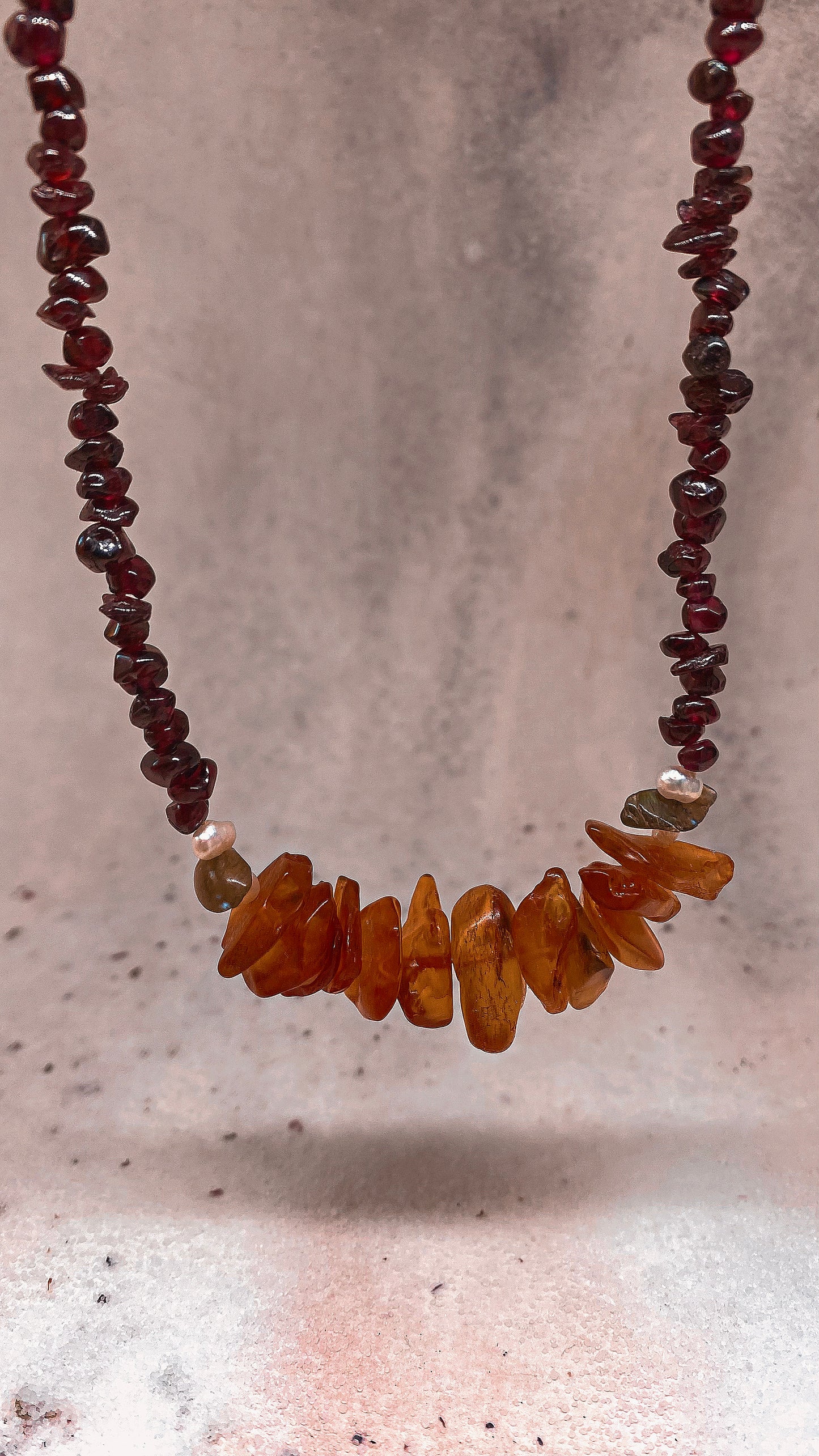 chunky baltic amber and mini garnets statement choker
