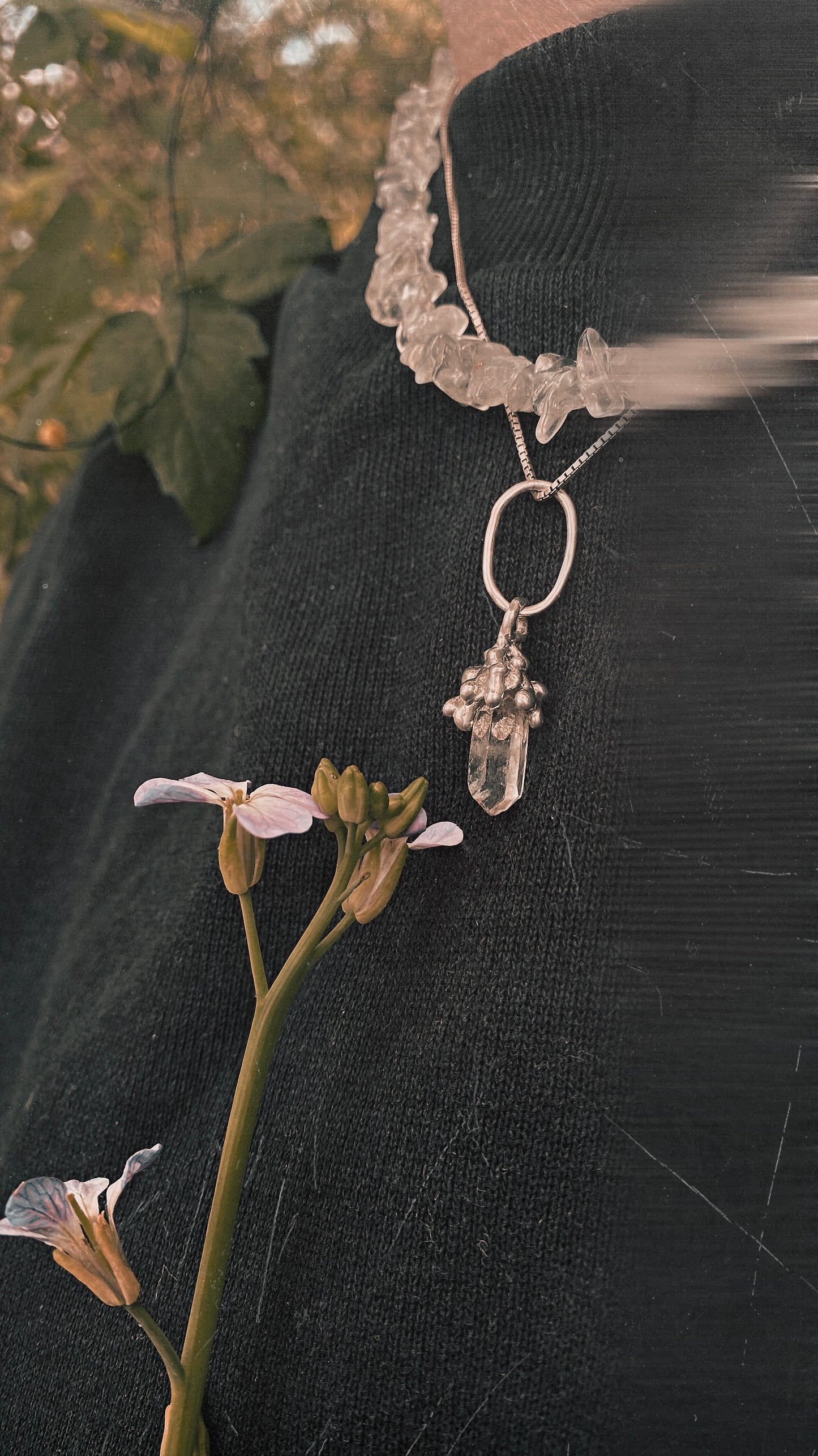꩜ volua ꩜ angelic droplet shroom – silver one-of-a-kind angel quartz pendant, handmade artisan jewellery, celestial elegance trinket gift
