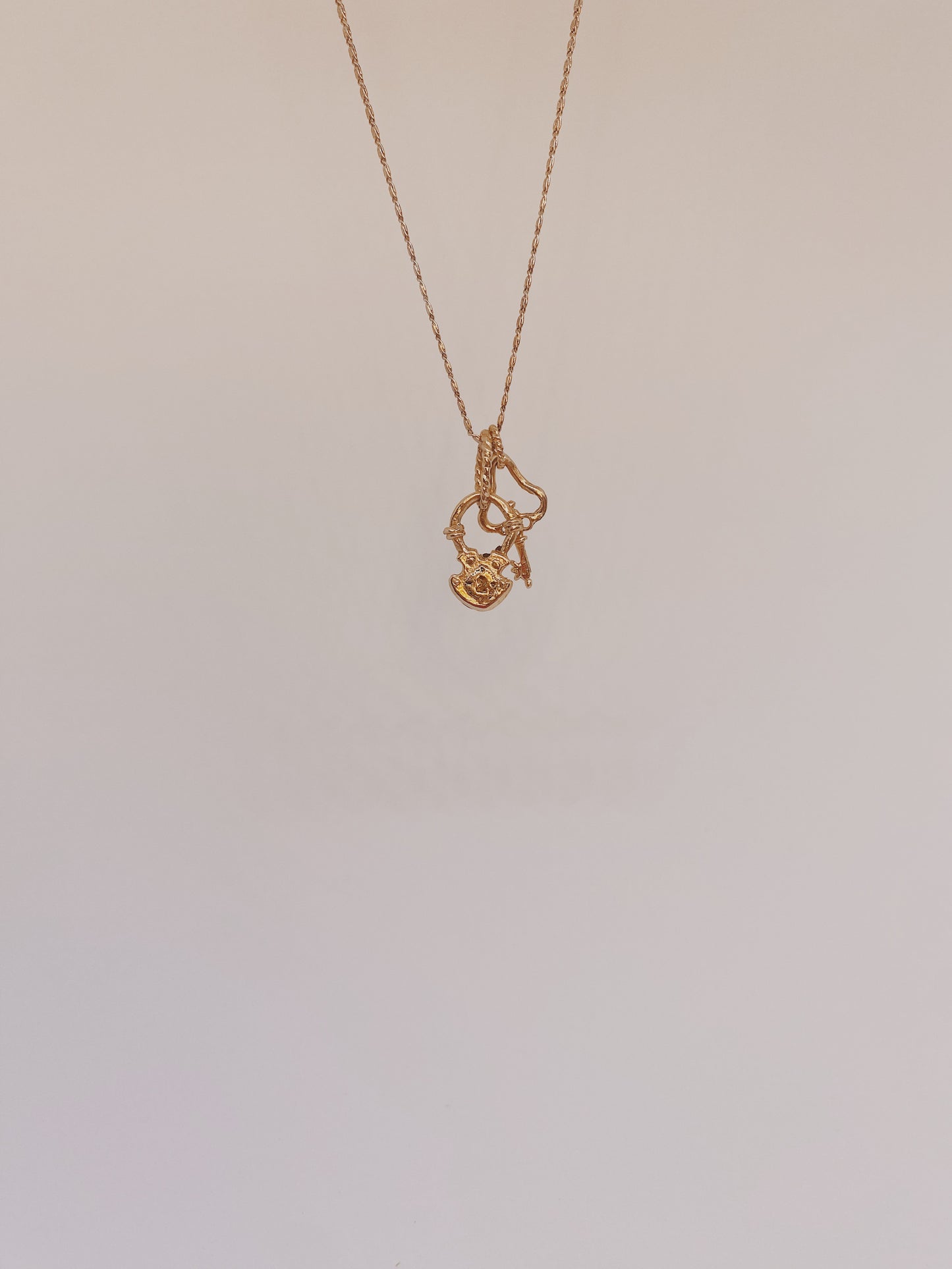 solid 14k gold locke amulets // padlock and key companion pendants necklace