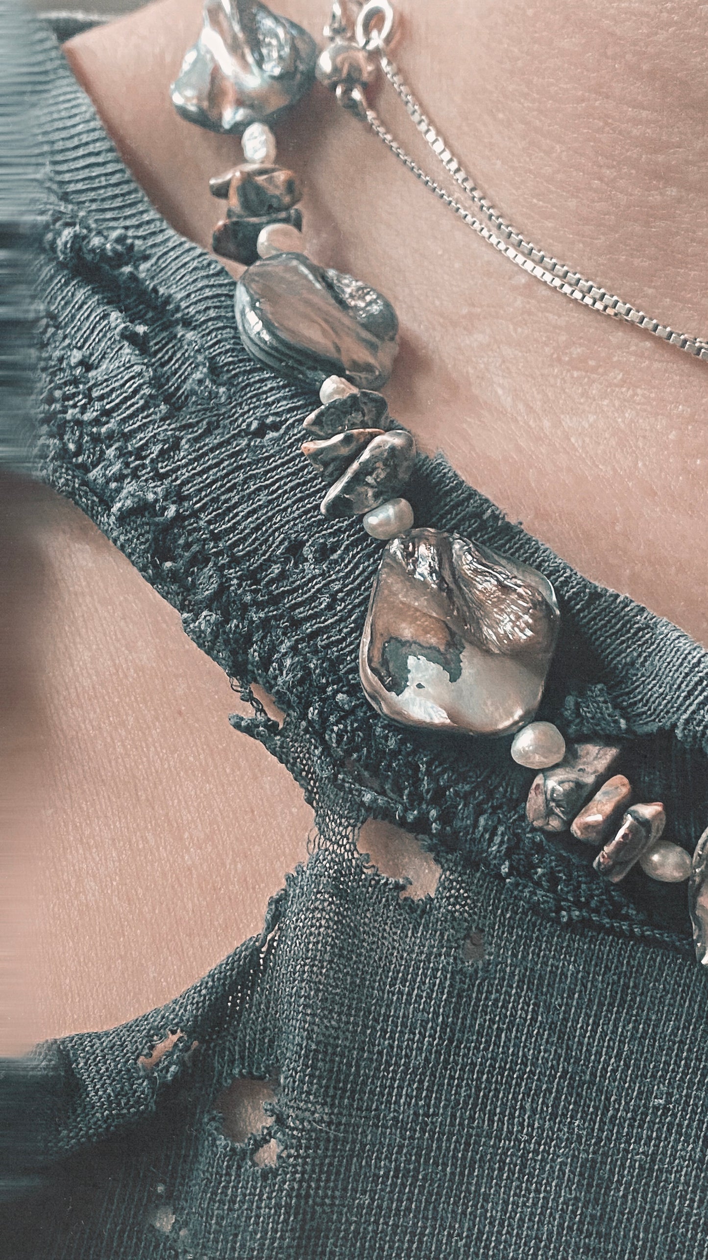 vintage silver heart on seashell, fresh water pearl and leopard jasper