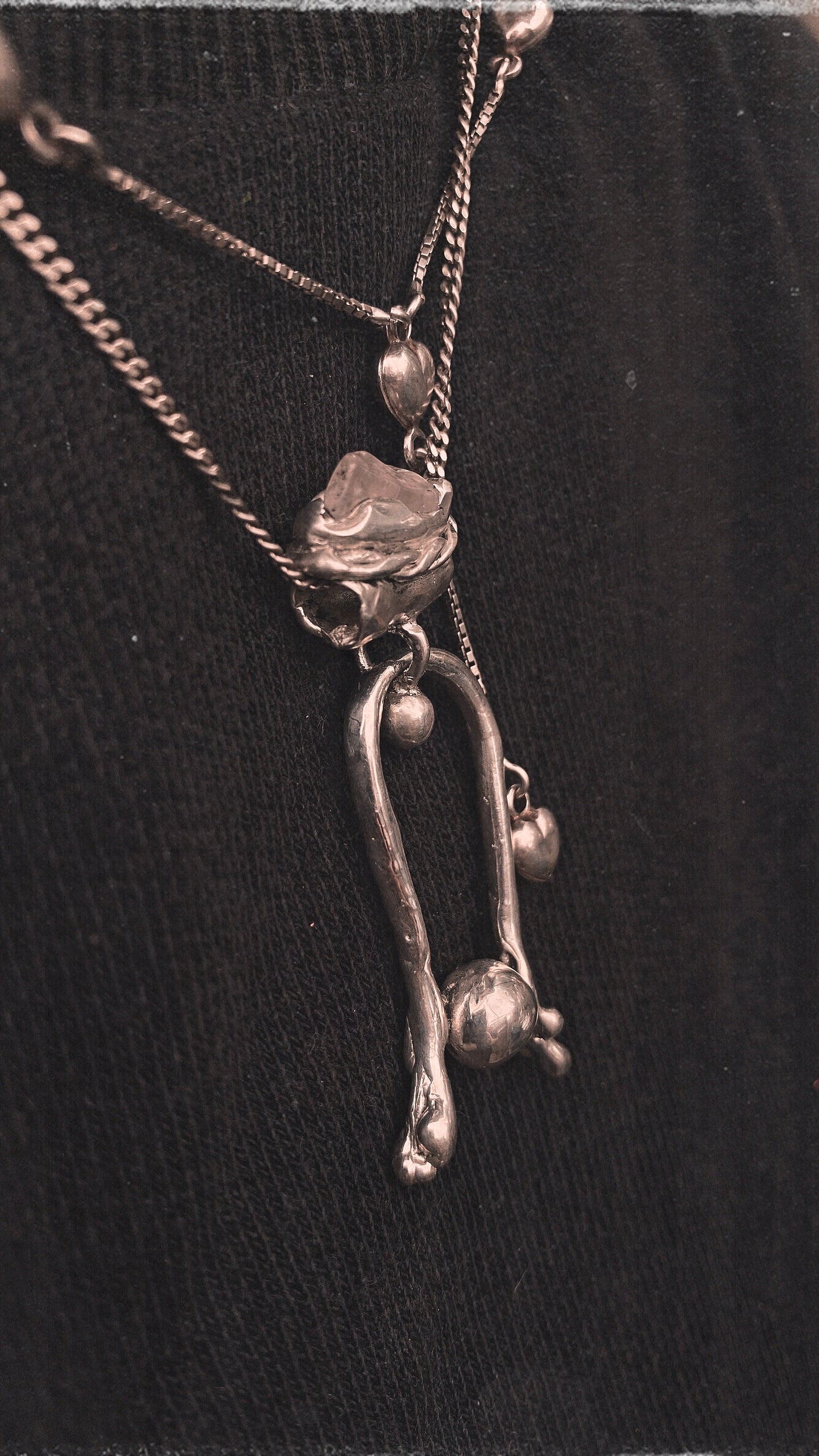 rose crowned silver knocker pendant {door nox} – handmade rose quartz statement heart healer necklace, artisan gemstone jewellery, romantic heirloom gift