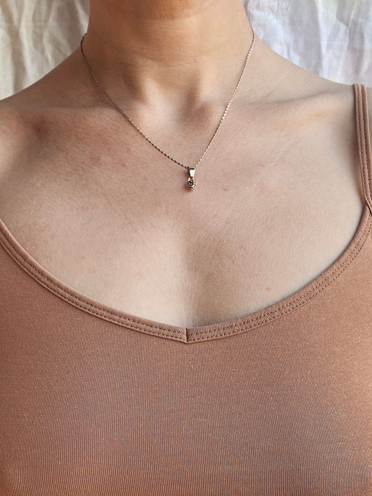 solid 14k gold heart cat // tiny cat head charm