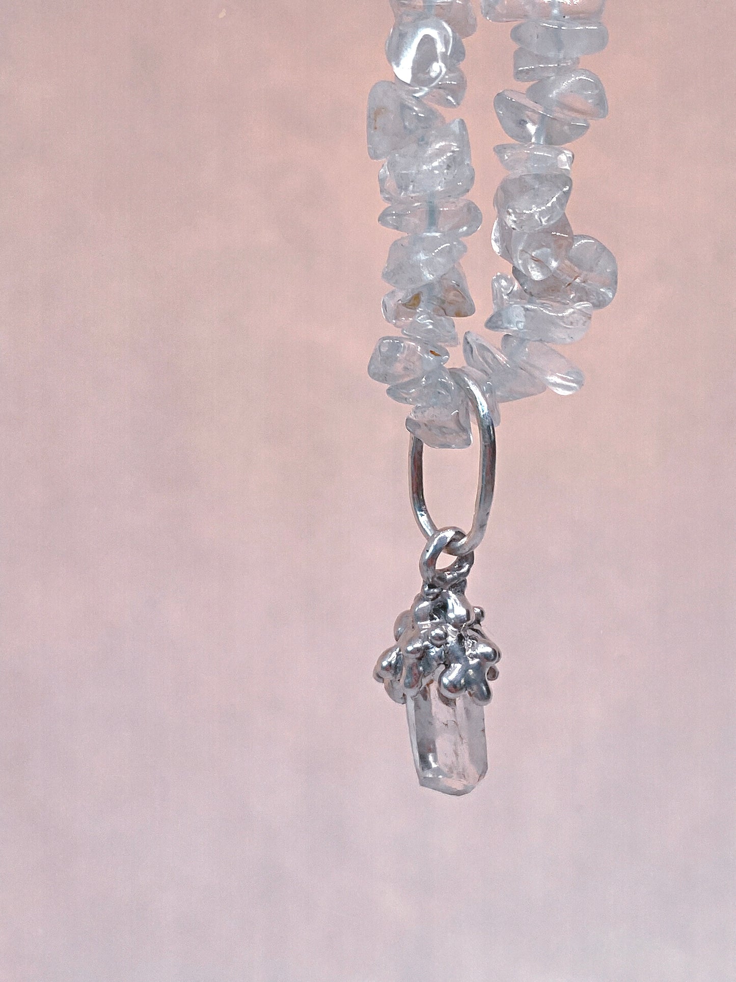 ꩜ volua ꩜ angelic droplet shroom – silver one-of-a-kind angel quartz pendant, handmade artisan jewellery, celestial elegance trinket gift