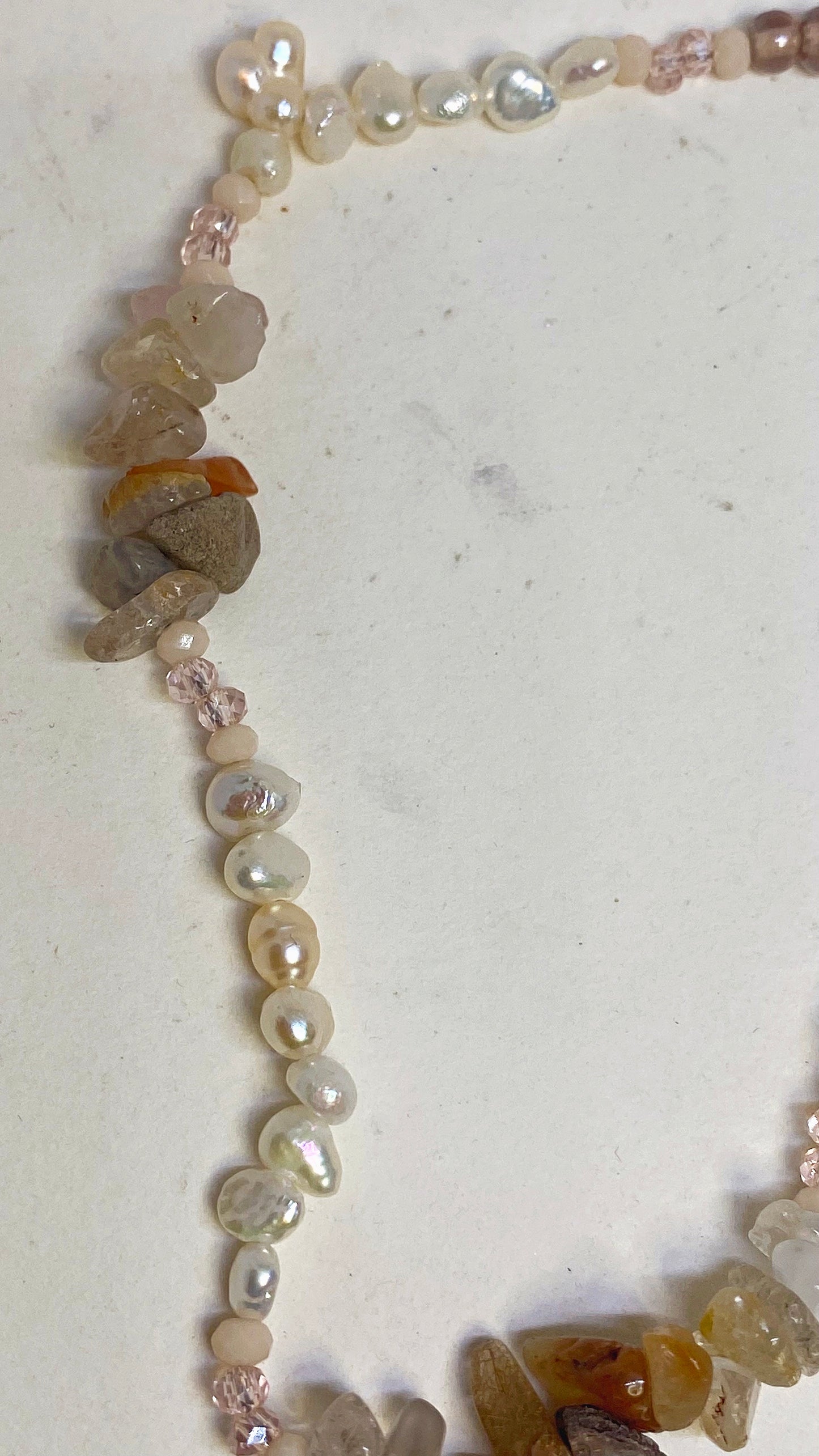vintage faceted peach aventurine with freshwater pearls, sunstone, semiprecious rocks
