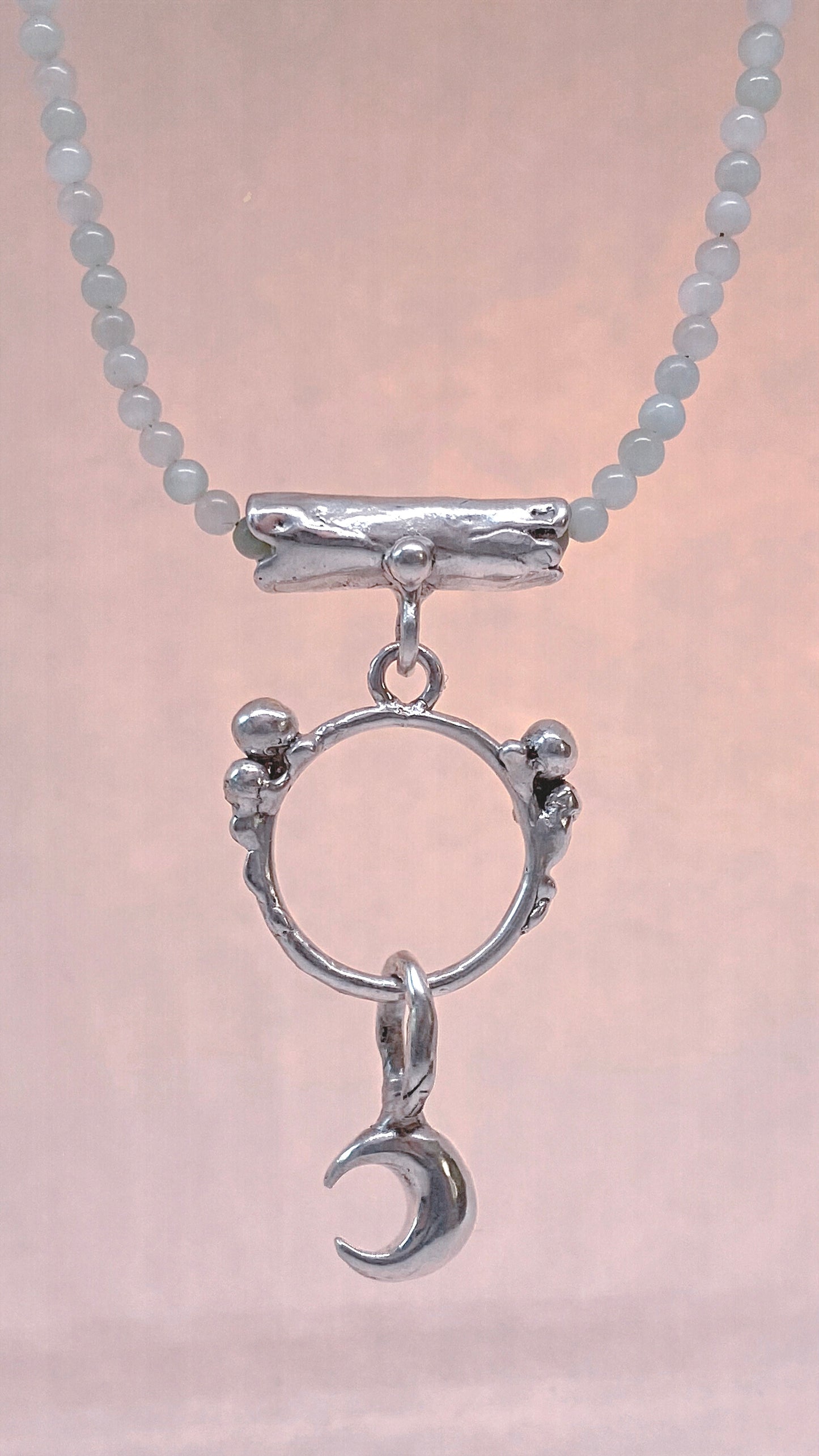 enter lunaria triple piece silver pendant {door nox} – one-of-a-kind moon motif pendant, handcrafted artisan jewellery, celestial luxury heirloom gift
