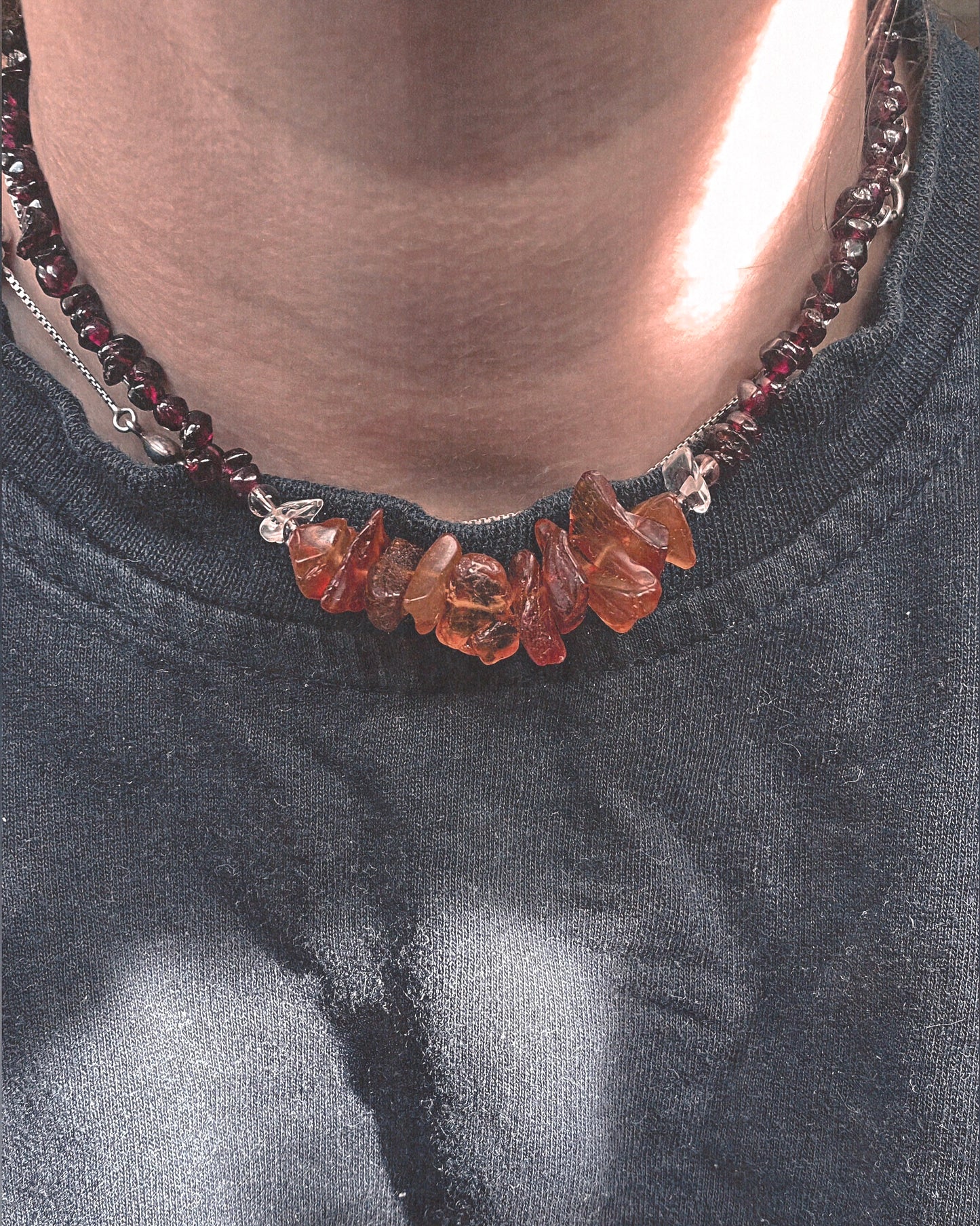 chunky baltic amber and mini garnets statement choker