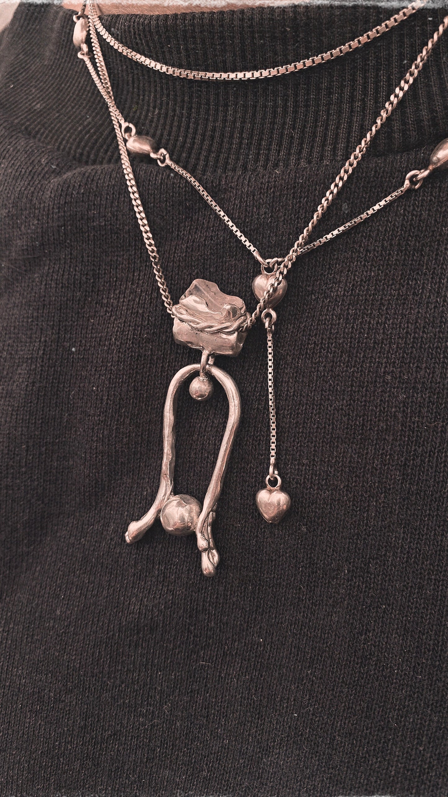 rose crowned silver knocker pendant {door nox} – handmade rose quartz statement heart healer necklace, artisan gemstone jewellery, romantic heirloom gift