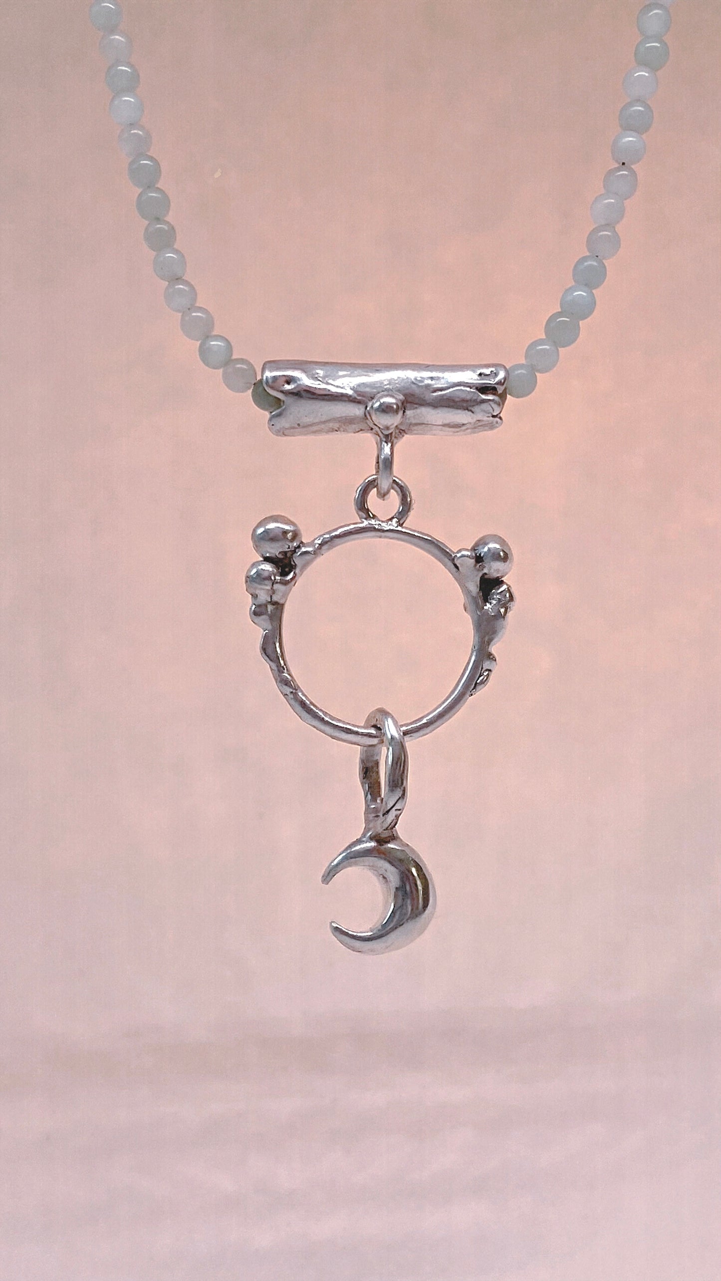 enter lunaria triple piece silver pendant {door nox} – one-of-a-kind moon motif pendant, handcrafted artisan jewellery, celestial luxury heirloom gift