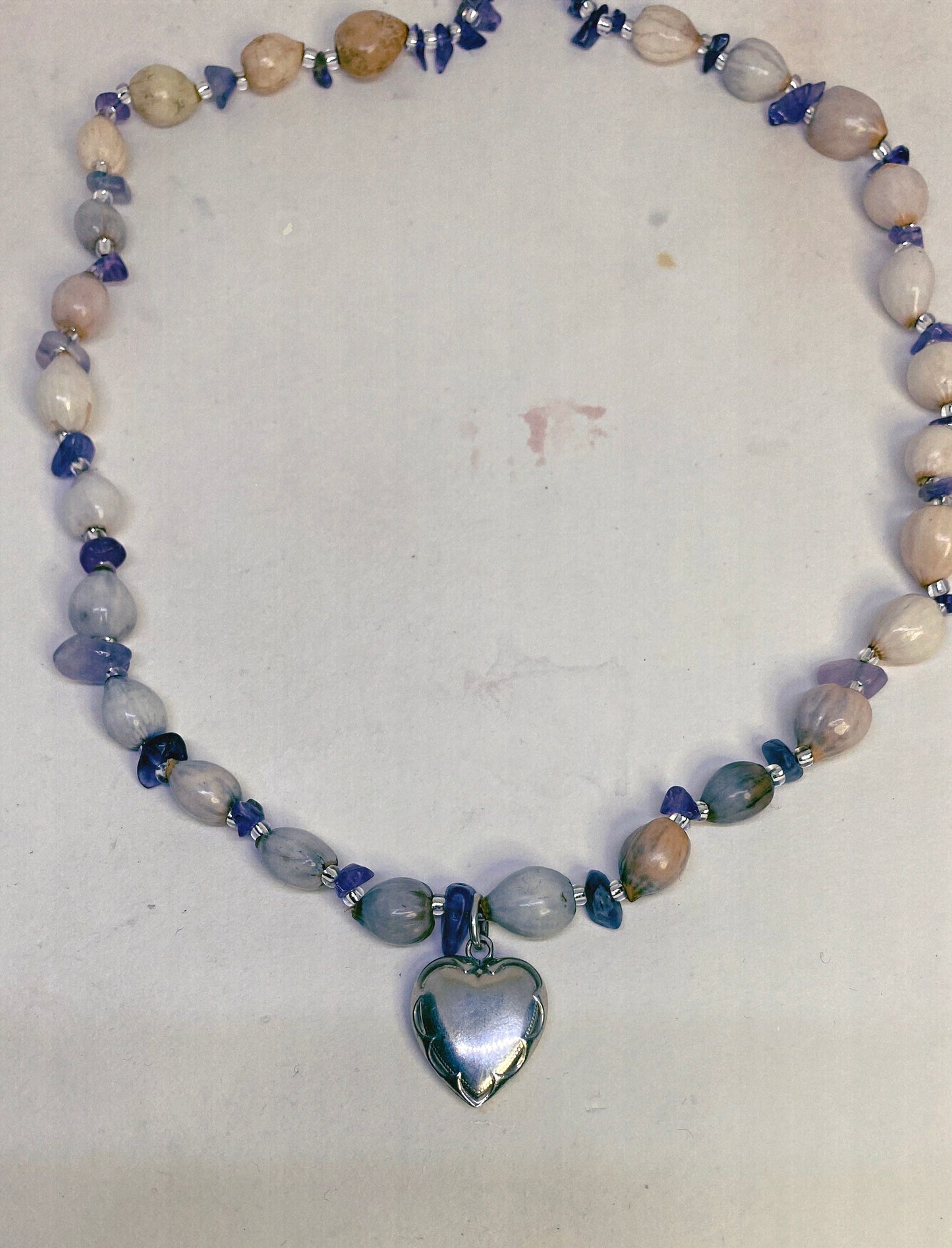 vintage silver flamed heart & job’s tears