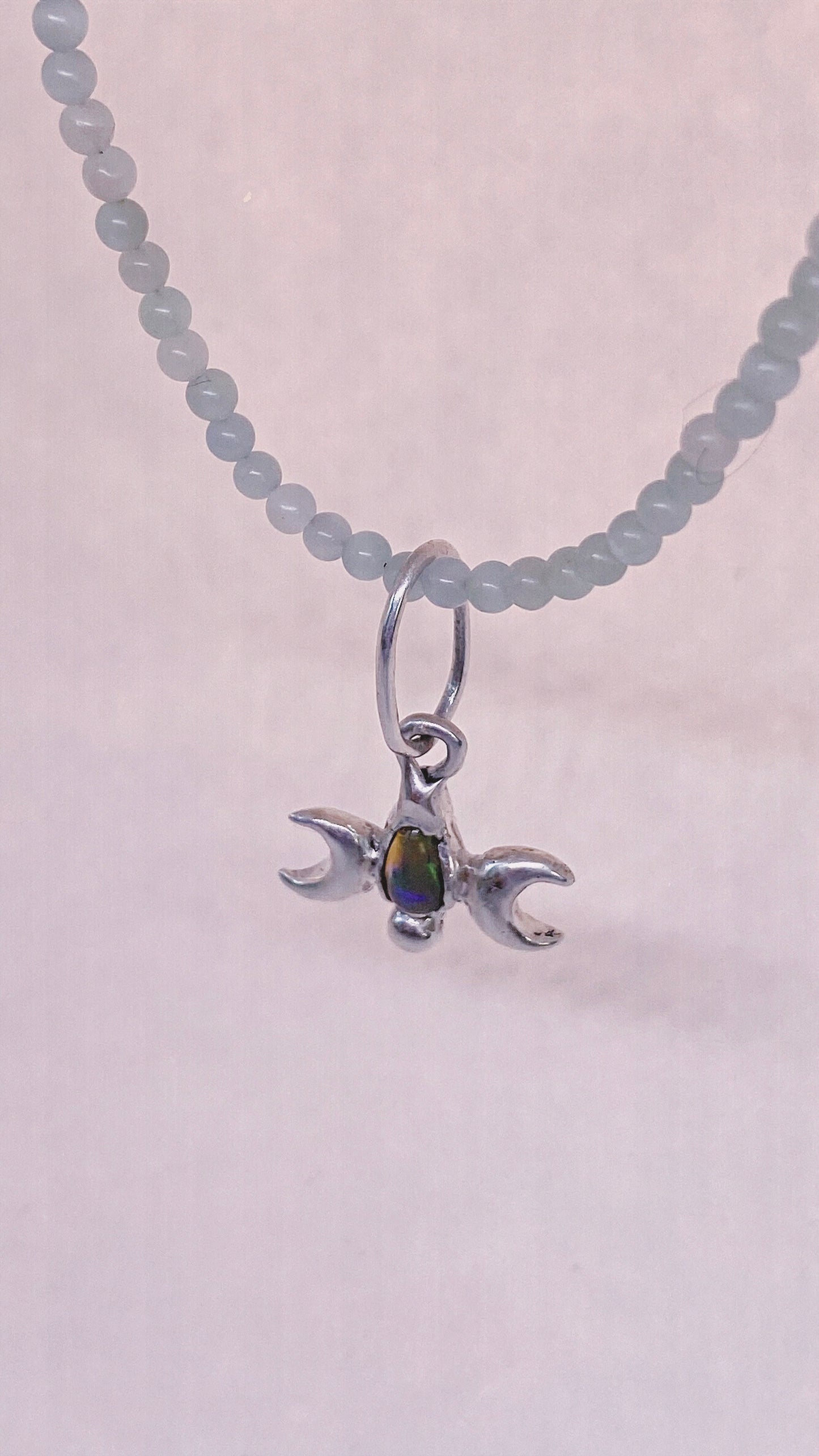 ꩜ volua ꩜ triple moon opal – unique silver triple moon opal necklace, handcrafted artisan design, mystical luxury heirloom gift