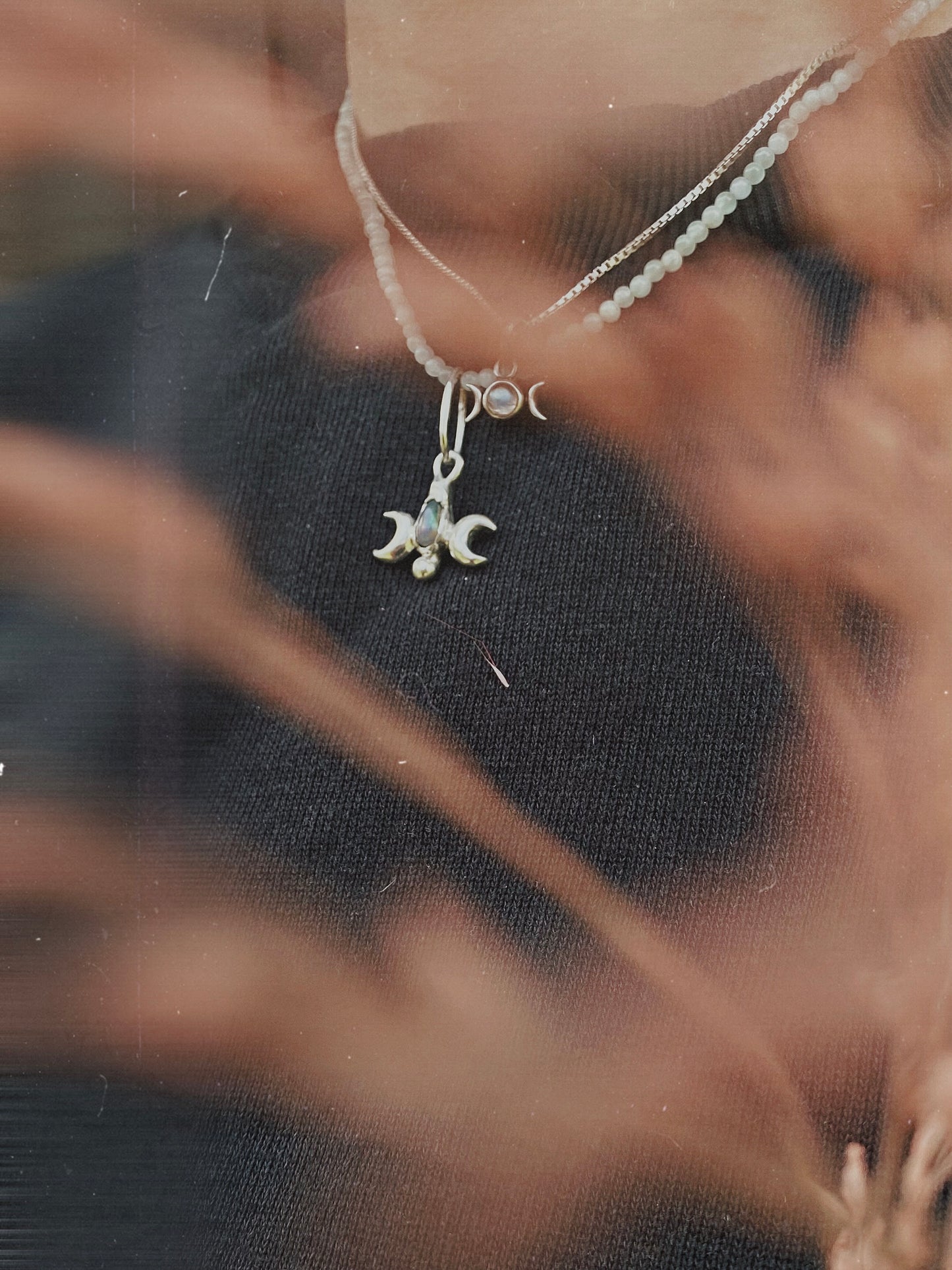꩜ volua ꩜ triple moon opal – unique silver triple moon opal necklace, handcrafted artisan design, mystical luxury heirloom gift