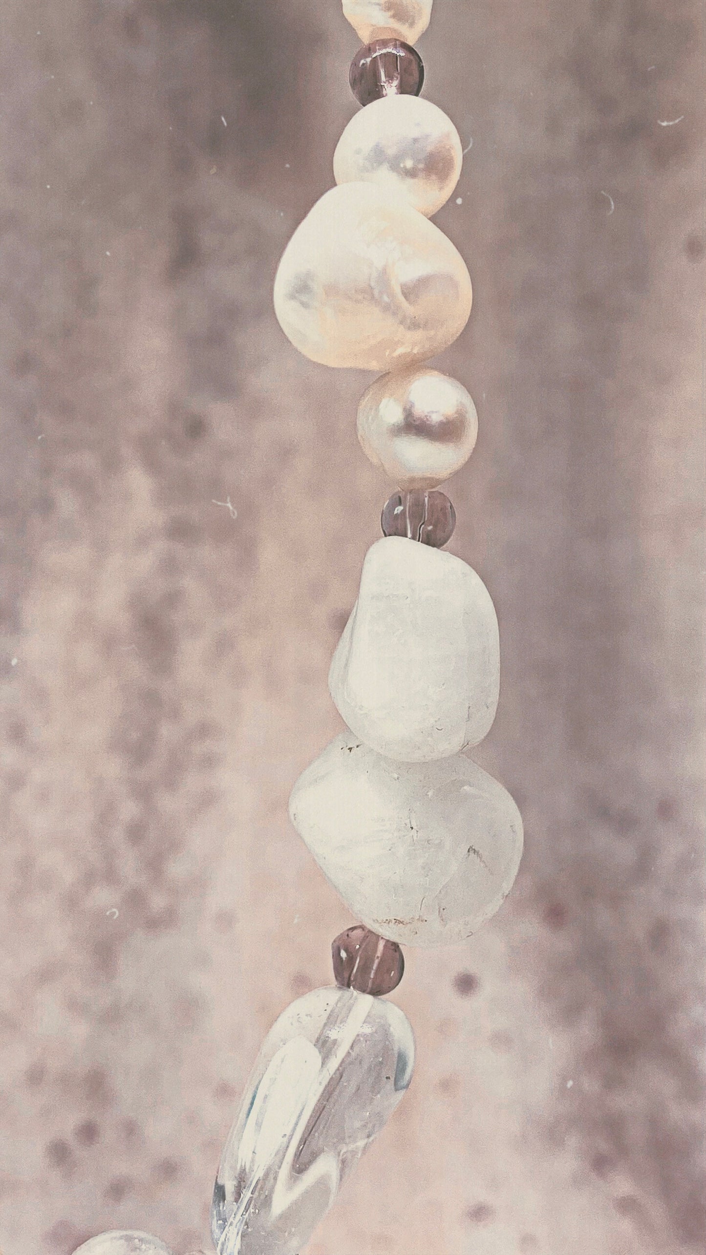 milky moonstone and vintage art noveau mini pendants on chunky pearl and gemstone strand