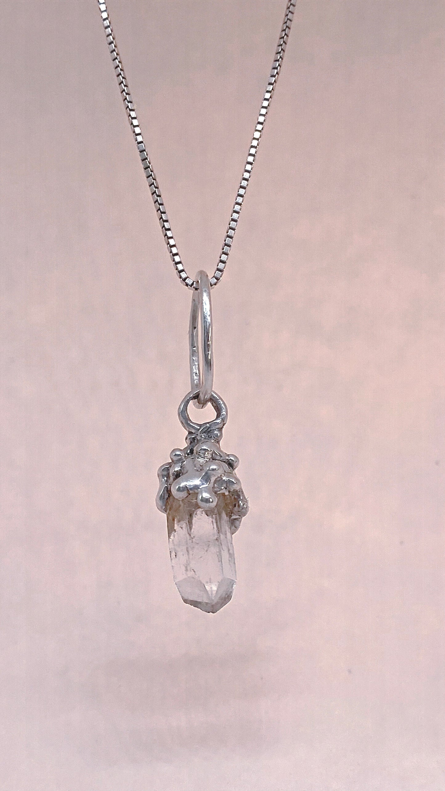 ꩜ volua ꩜ angelic droplet shroom – silver one-of-a-kind angel quartz pendant, handmade artisan jewellery, celestial elegance trinket gift