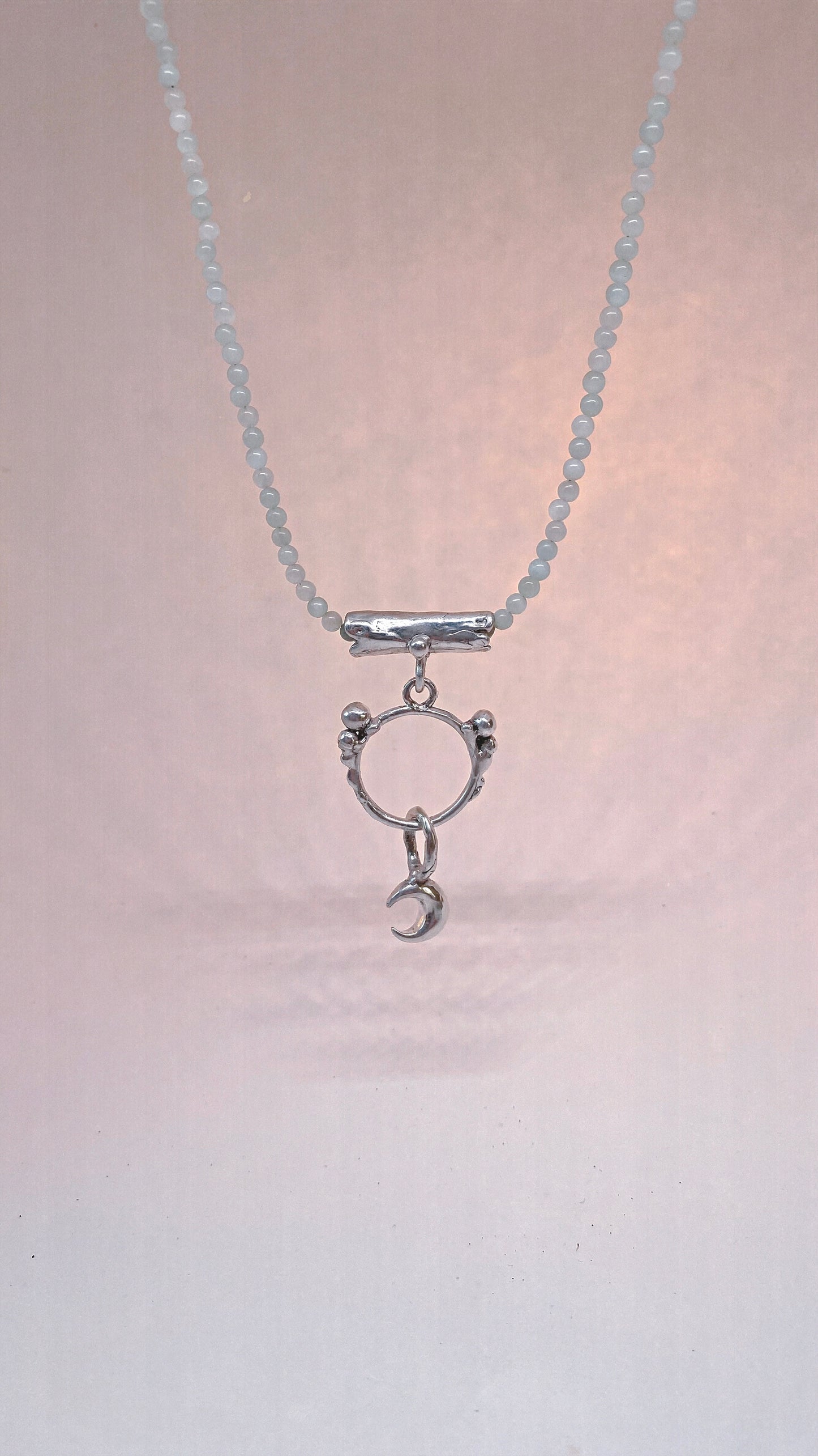 enter lunaria triple piece silver pendant {door nox} – one-of-a-kind moon motif pendant, handcrafted artisan jewellery, celestial luxury heirloom gift