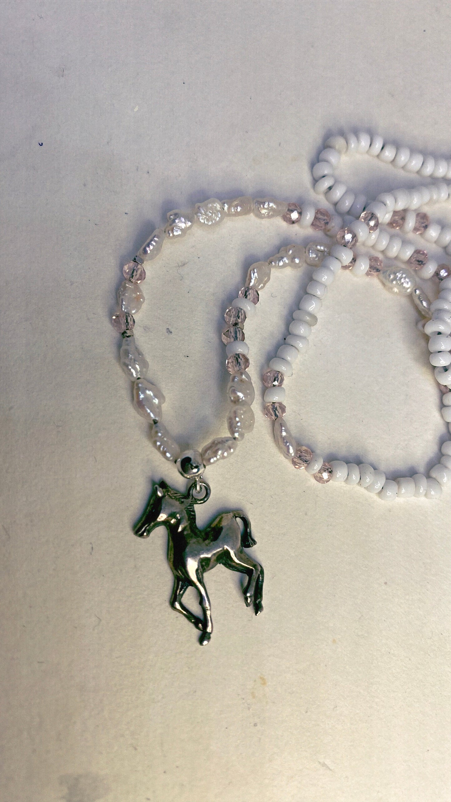 vintage silver dainty pony & freshwater pearls