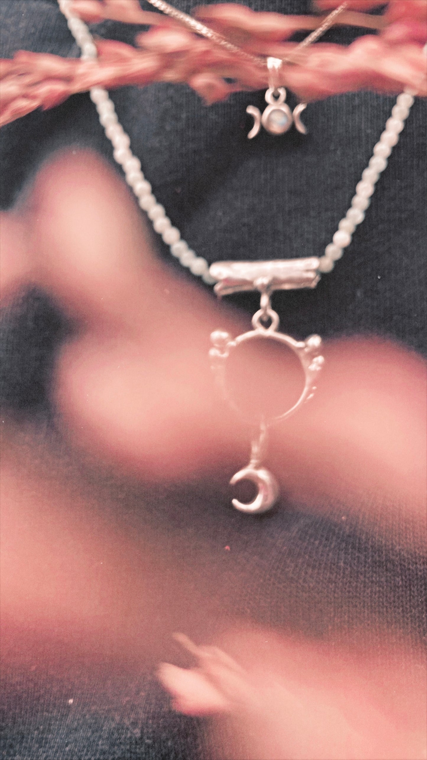enter lunaria triple piece silver pendant {door nox} – one-of-a-kind moon motif pendant, handcrafted artisan jewellery, celestial luxury heirloom gift