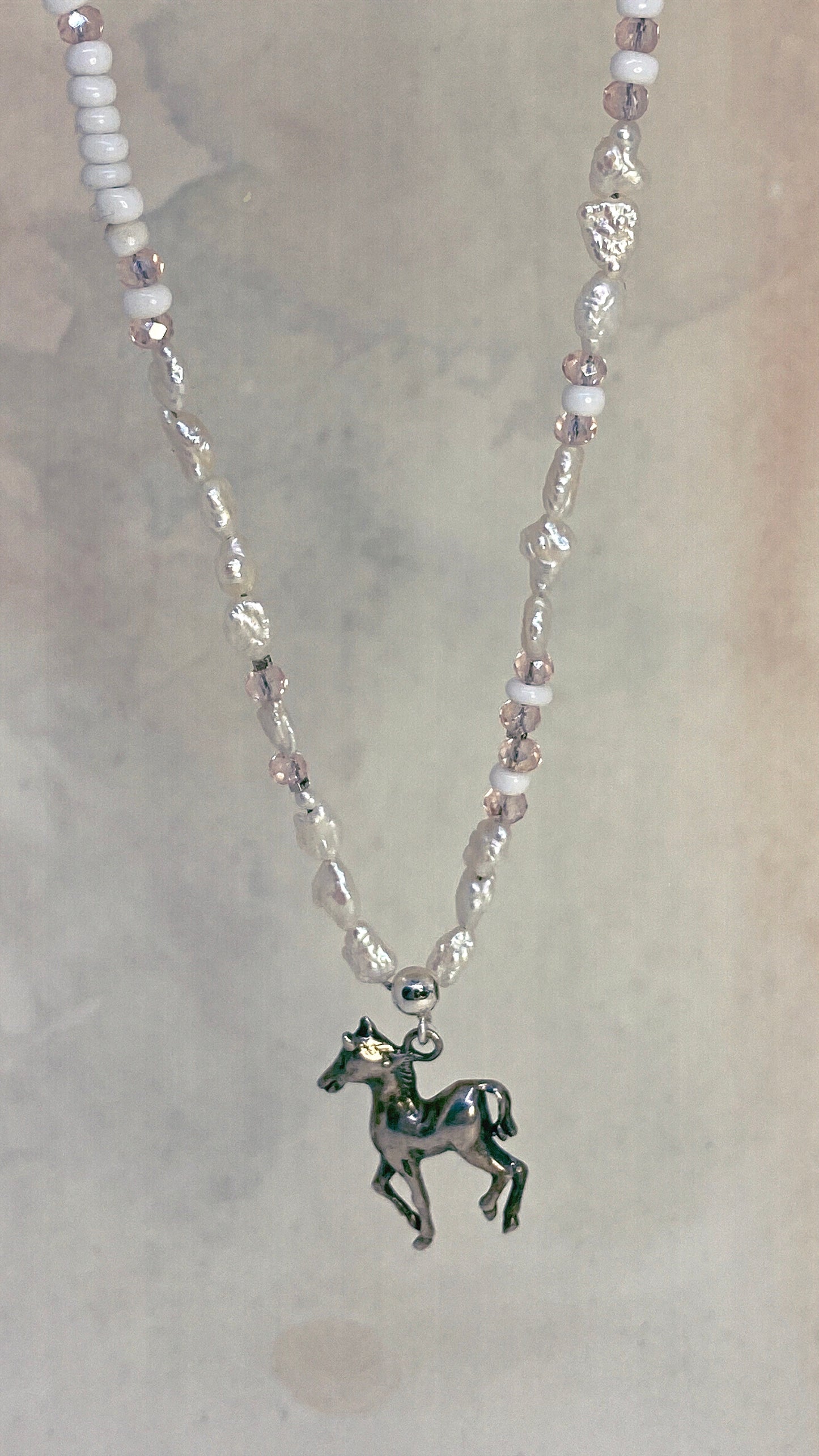 vintage silver dainty pony & freshwater pearls