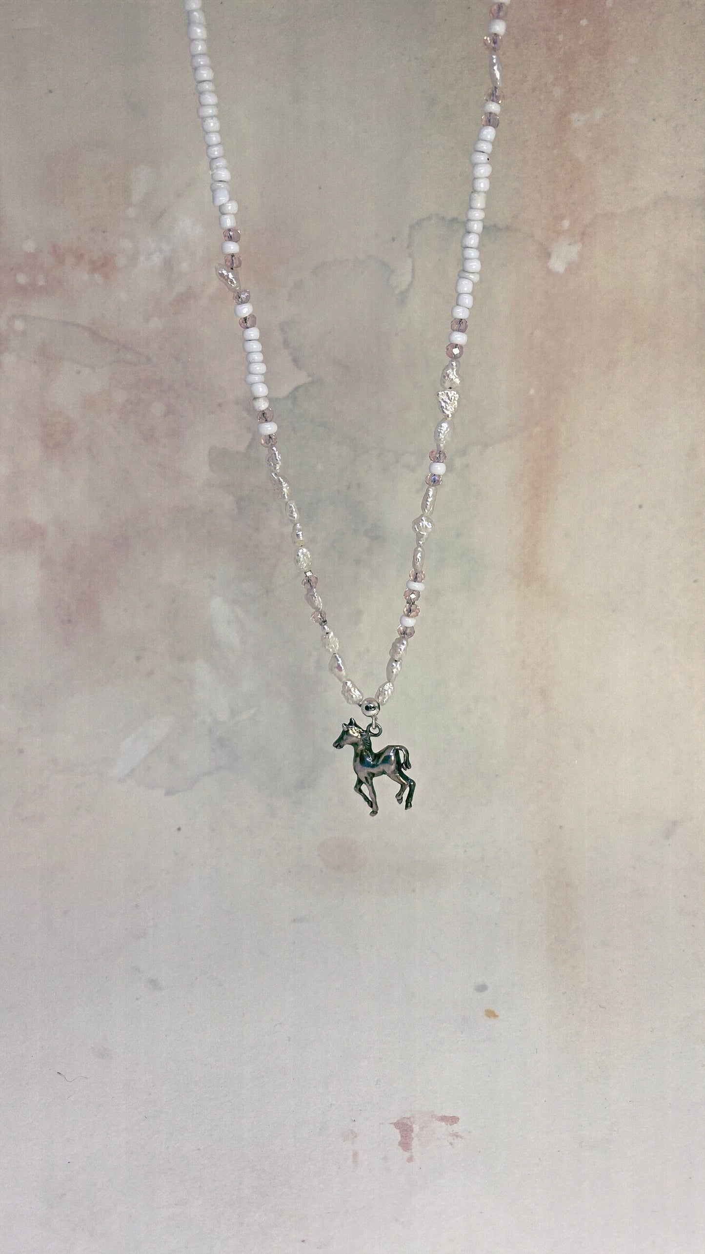 vintage silver dainty pony & freshwater pearls