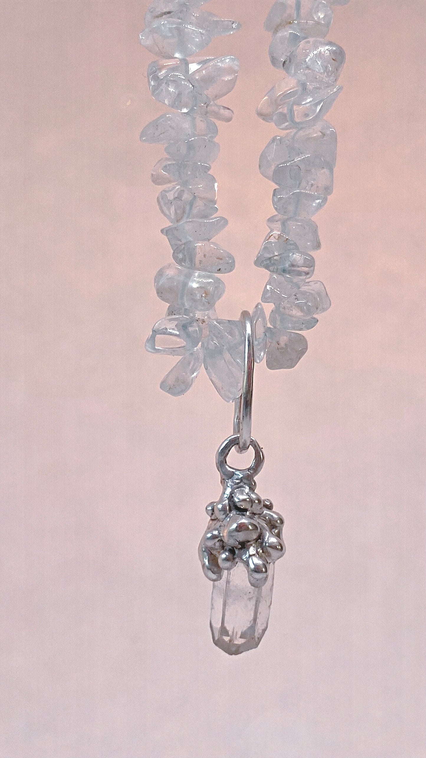 ꩜ volua ꩜ angelic droplet shroom – silver one-of-a-kind angel quartz pendant, handmade artisan jewellery, celestial elegance trinket gift