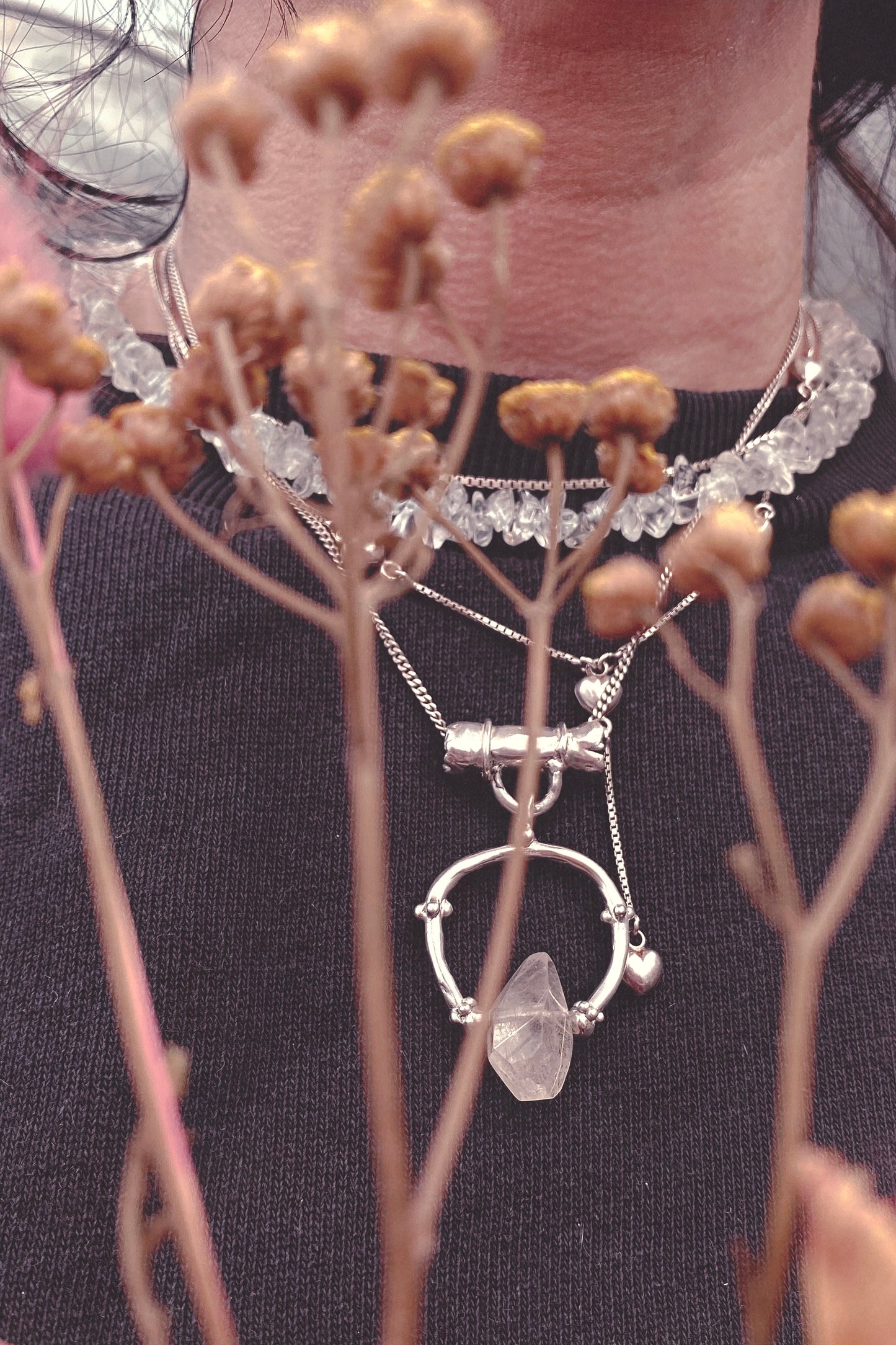 pale gold glint rutilated droplet silver pendant {door nox} – handmade rutilated quartz statement pendant, artisan gothic design, unique door knocker trinket silver