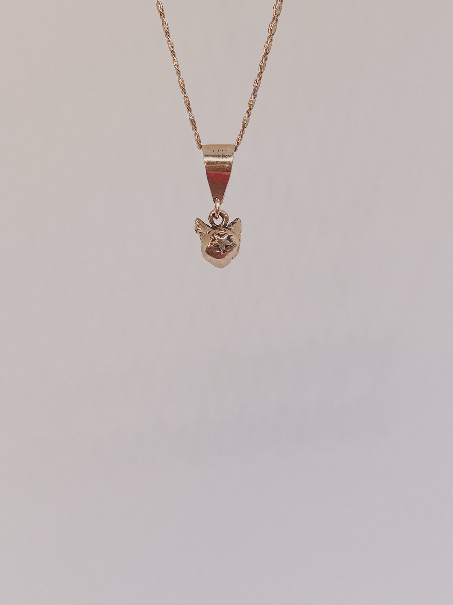 solid 14k gold heart cat // tiny cat head charm