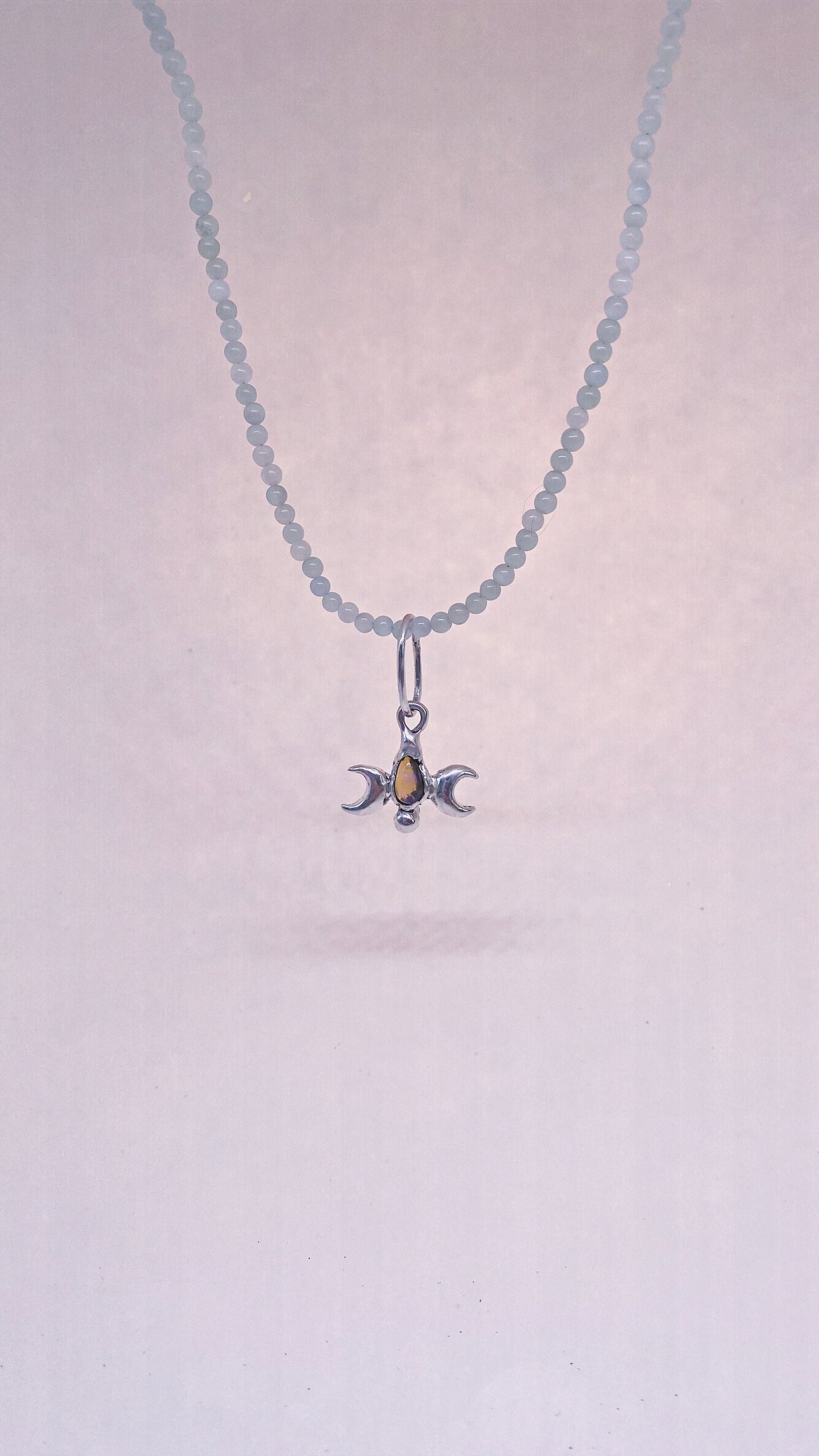 ꩜ volua ꩜ triple moon opal – unique silver triple moon opal necklace, handcrafted artisan design, mystical luxury heirloom gift