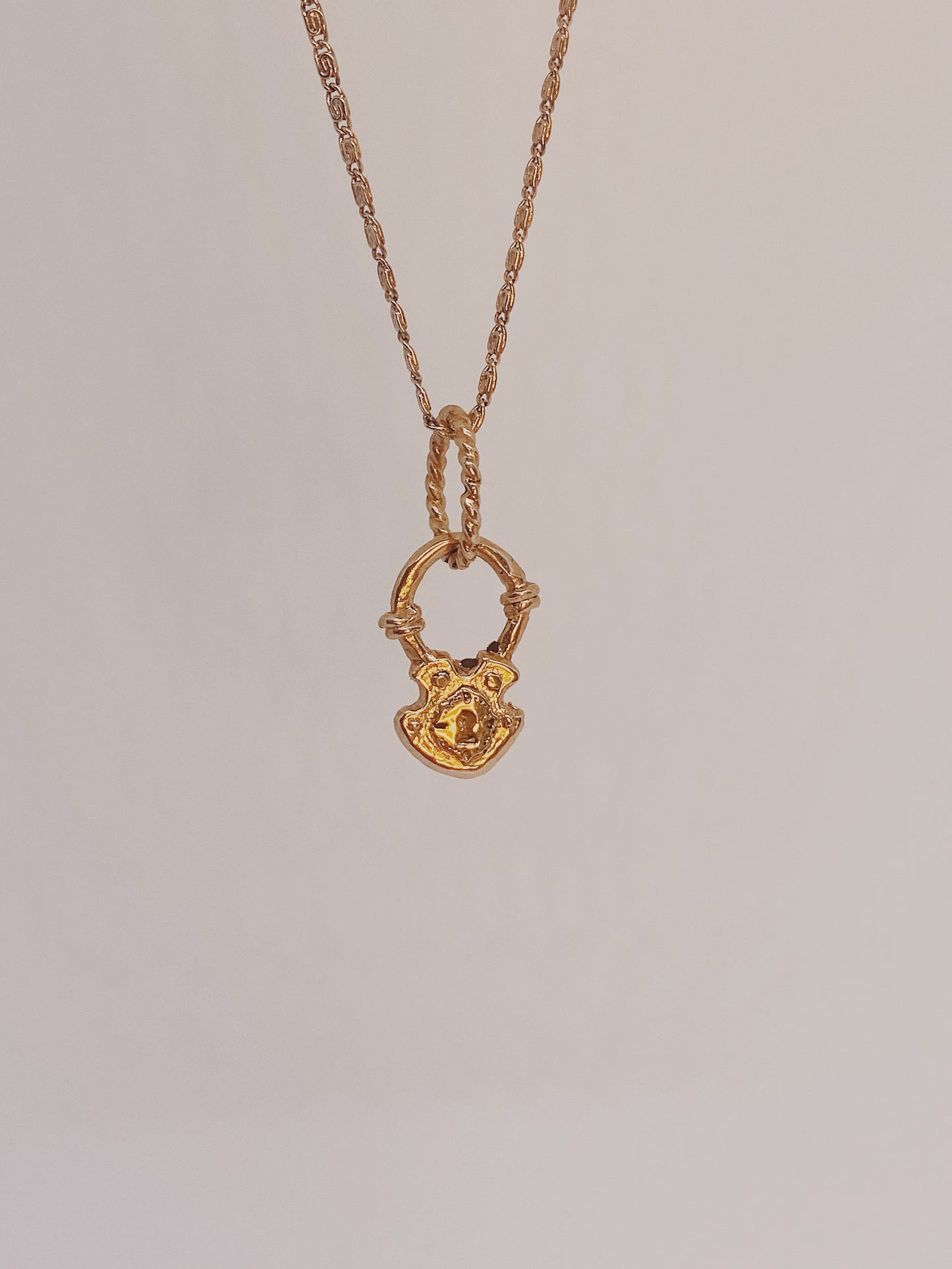 solid 14k gold locke amulets // padlock and key companion pendants necklace